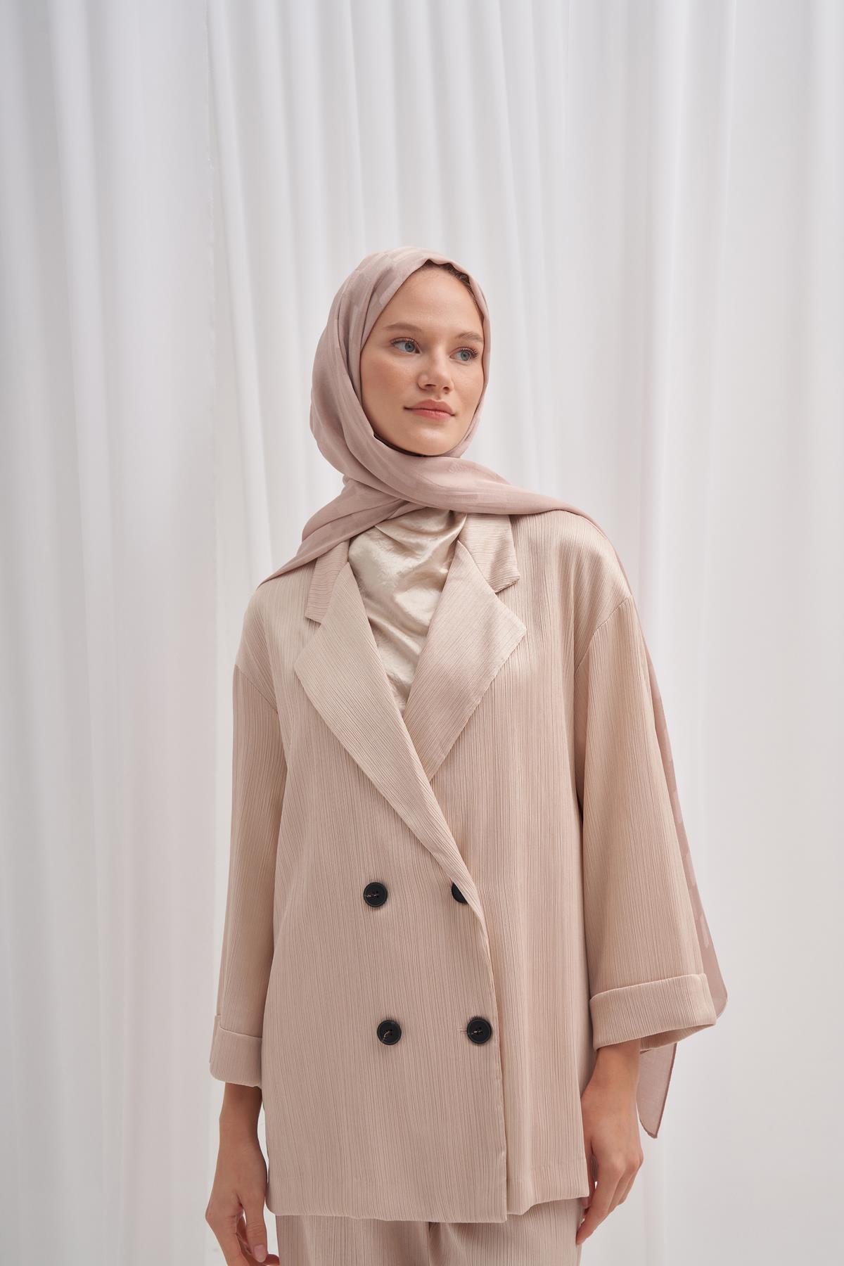 Küpçizgi Jakar İtalyan İpekli Şal Krem