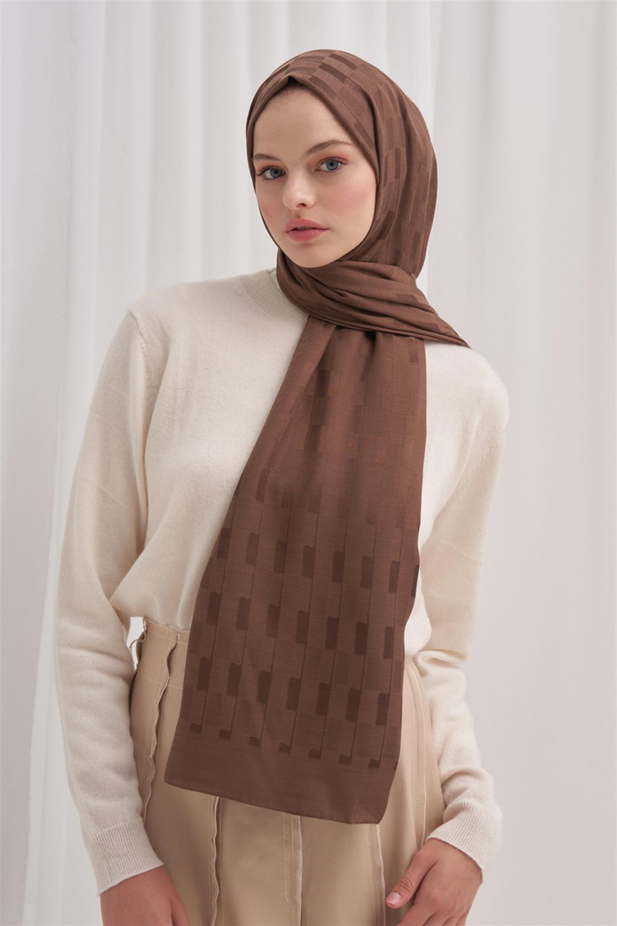 Küpçizgi Jakar İtalyan İpekli Şal Küllü Kahve