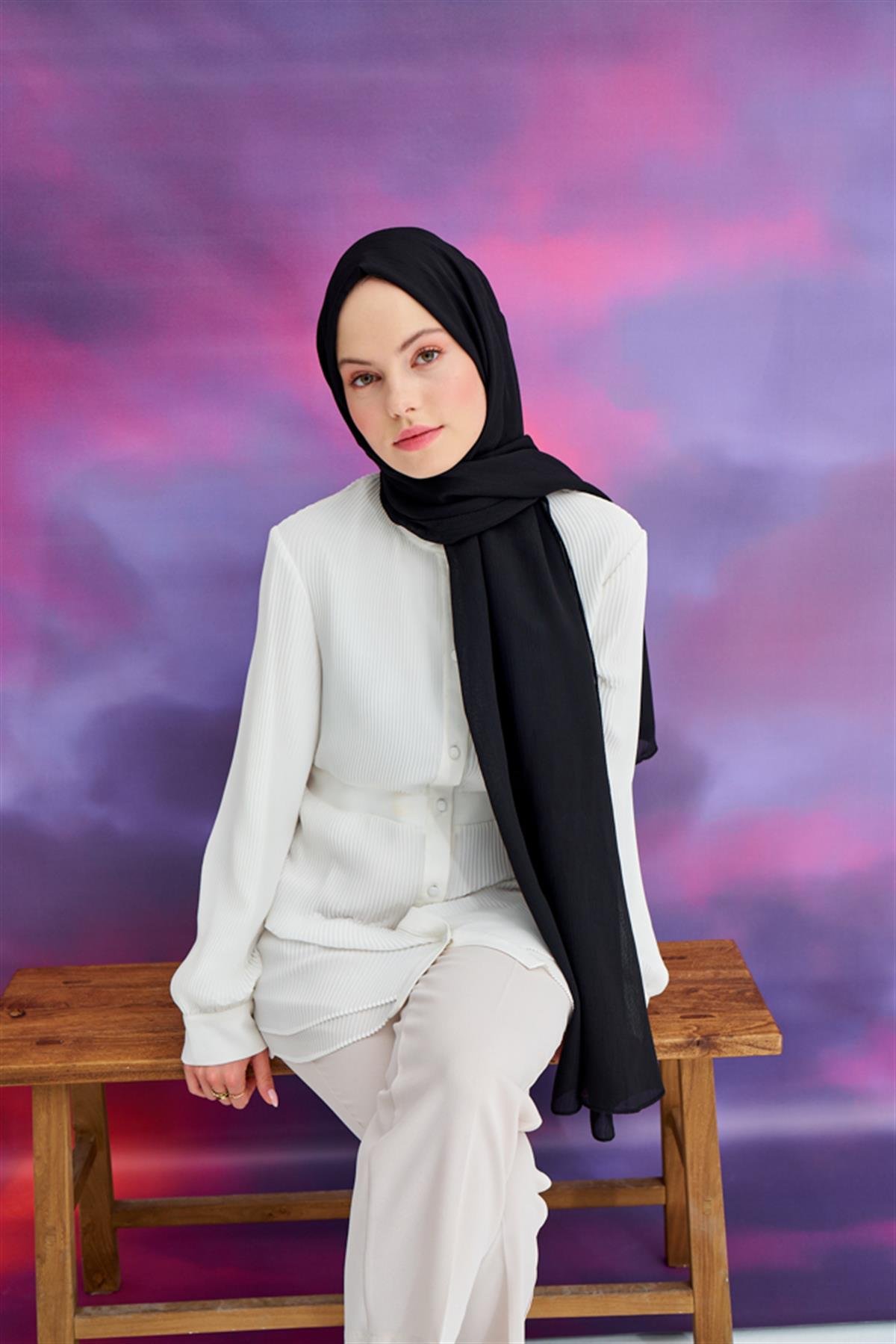 Lien Örme Şal Siyah