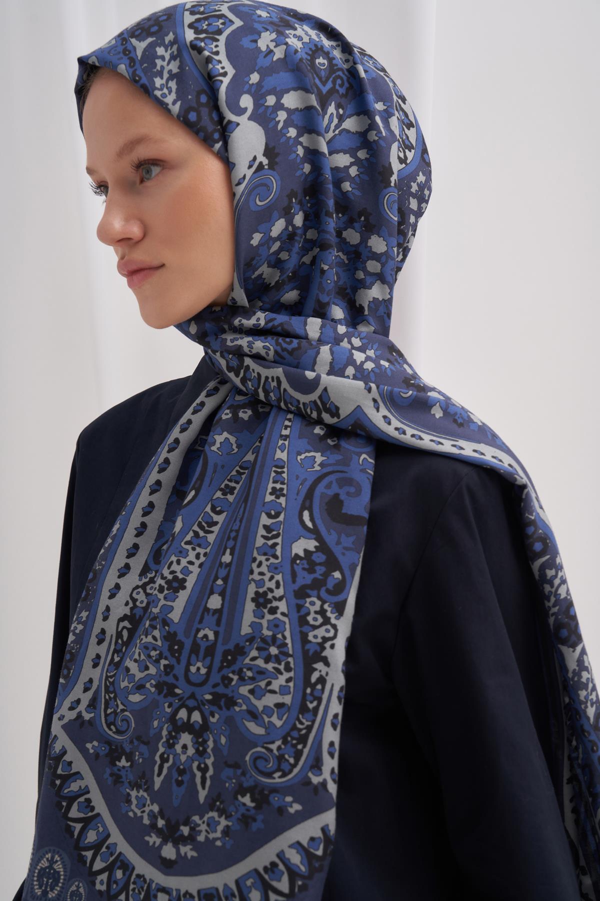 Midnight Lacivert Comfy İpek Şal