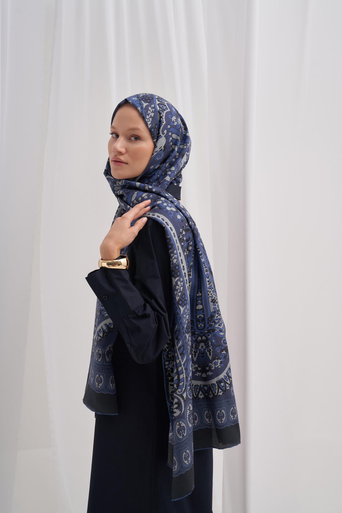 Midnight Lacivert Comfy İpek Şal