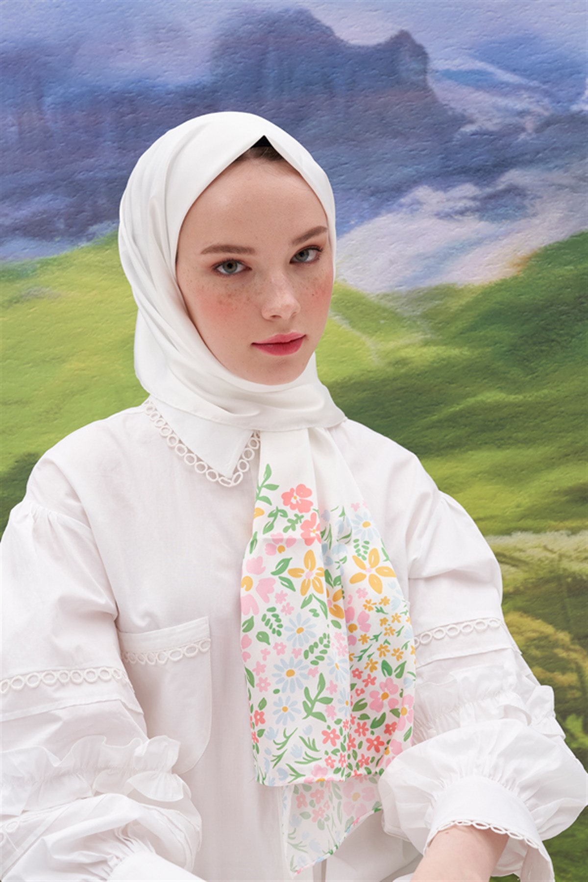 Monika Kırık Beyaz Twill Şal
