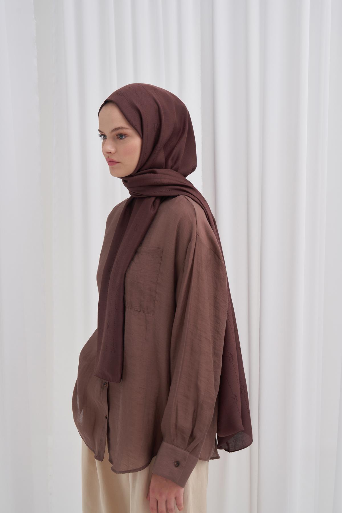 Monogram Jakar İtalyan İpekli Şal Acı Kahve