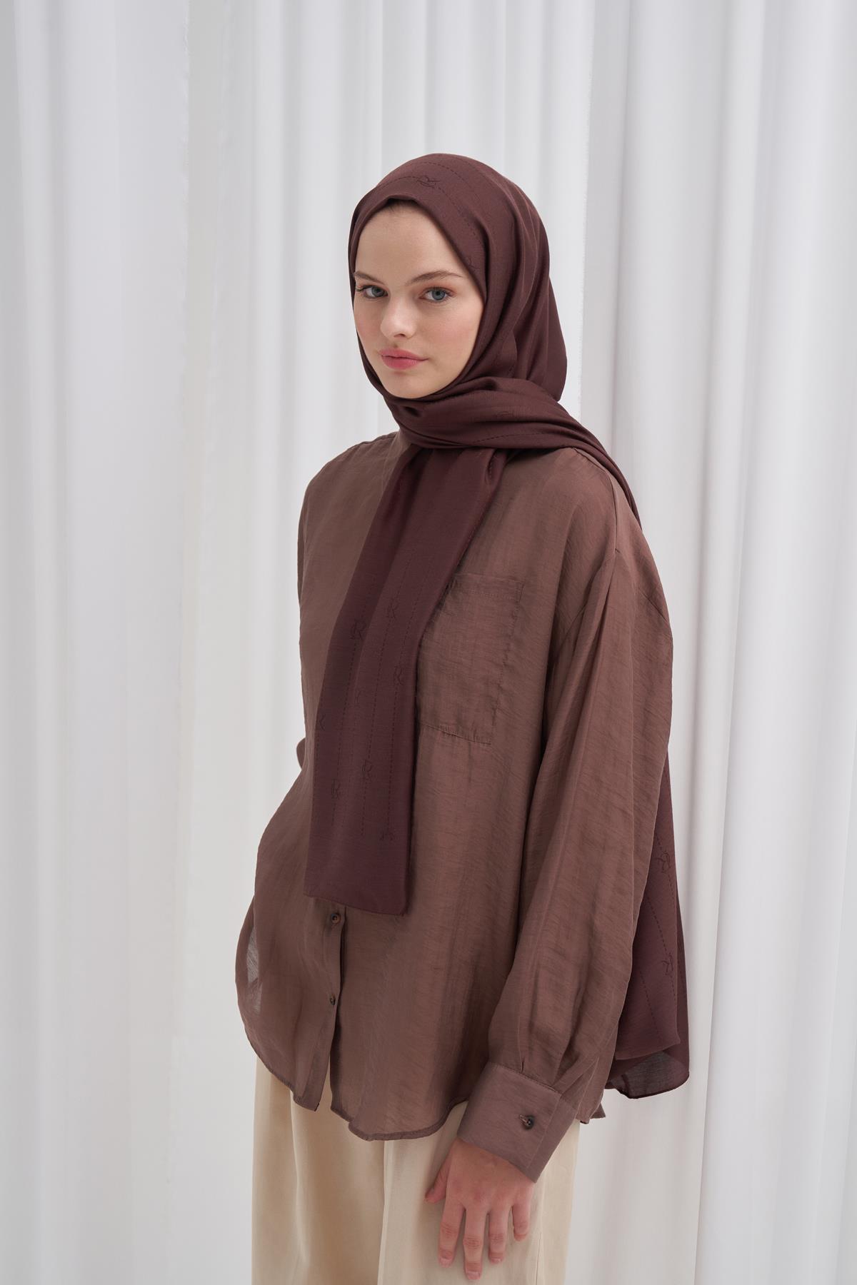 Monogram Jakar İtalyan İpekli Şal Acı Kahve