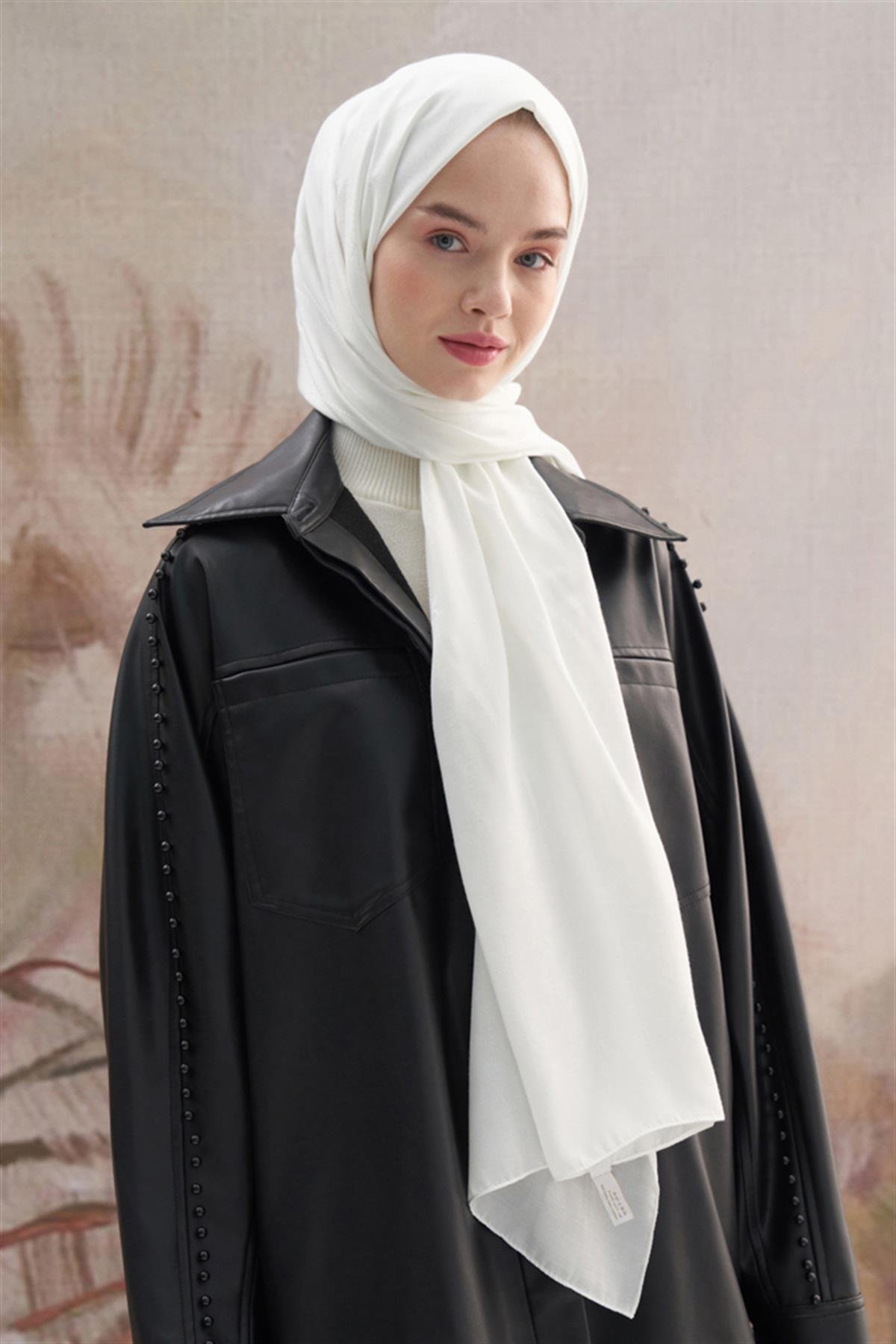 Monogram Jakar İtalyan İpekli Şal Ekru