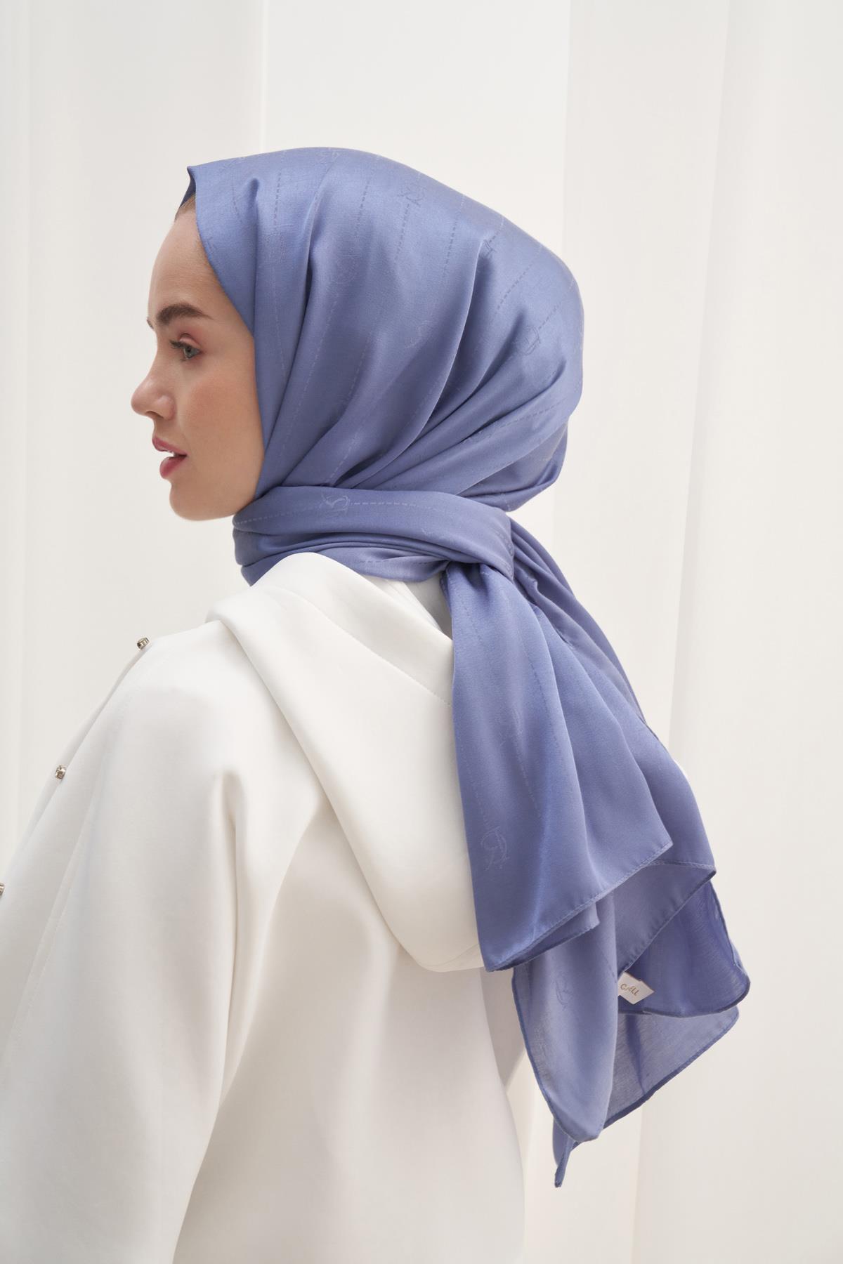 Monogram Jakar İtalyan İpekli Şal Kot Mavi