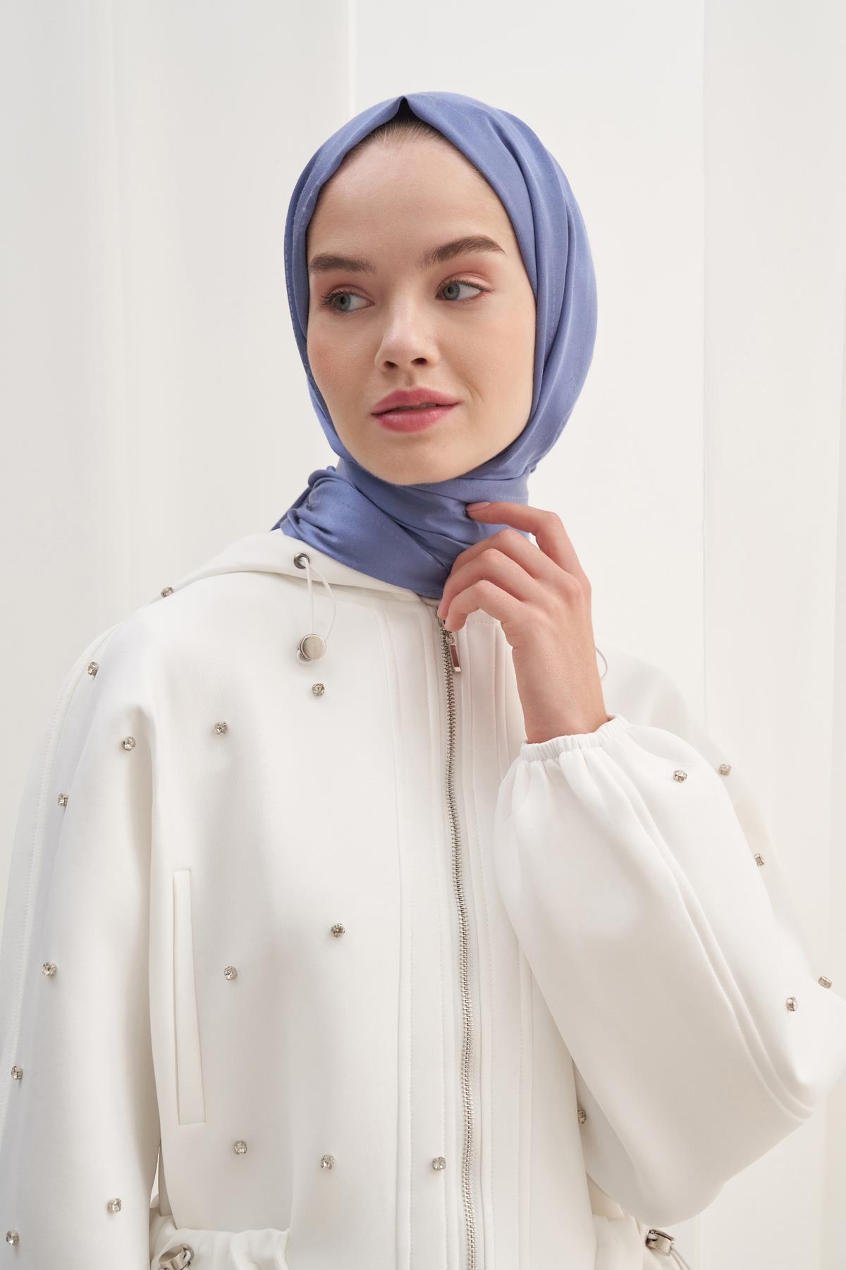 Monogram Jakar İtalyan İpekli Şal Kot Mavi