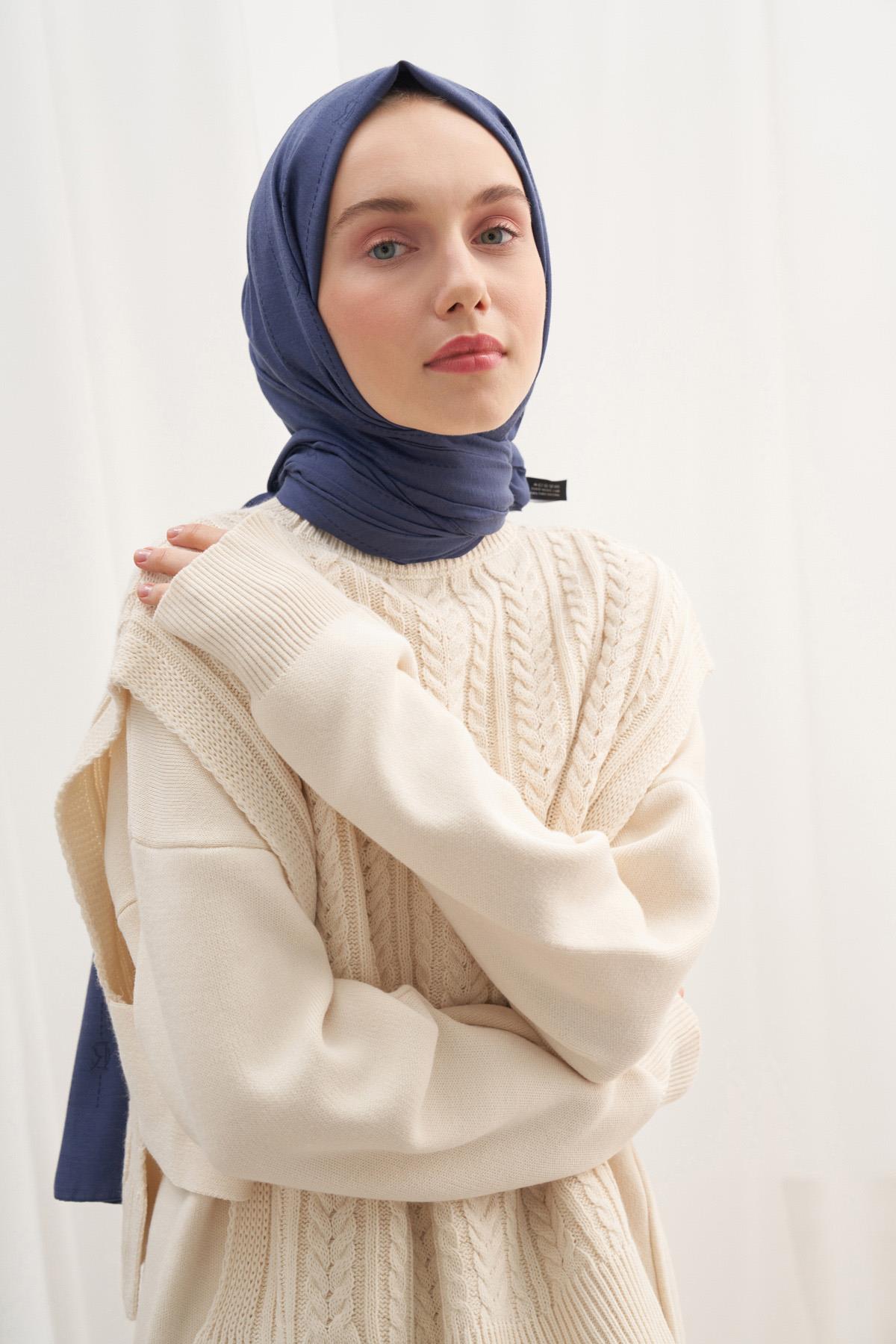 Monogram Jakar İtalyan İpekli Şal Lacivert