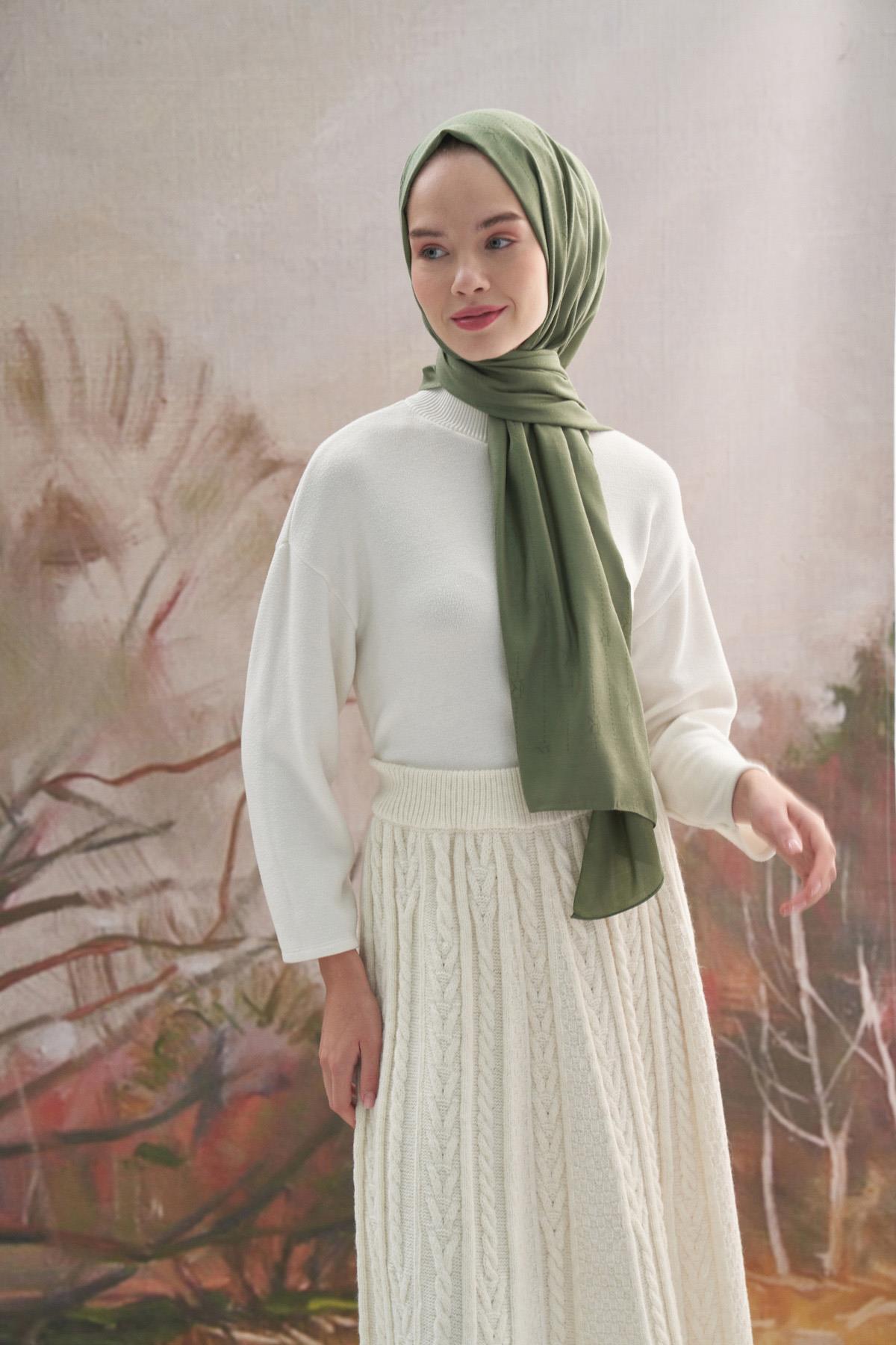 Monogram Jakar İtalyan İpekli Şal Orman Yeşili