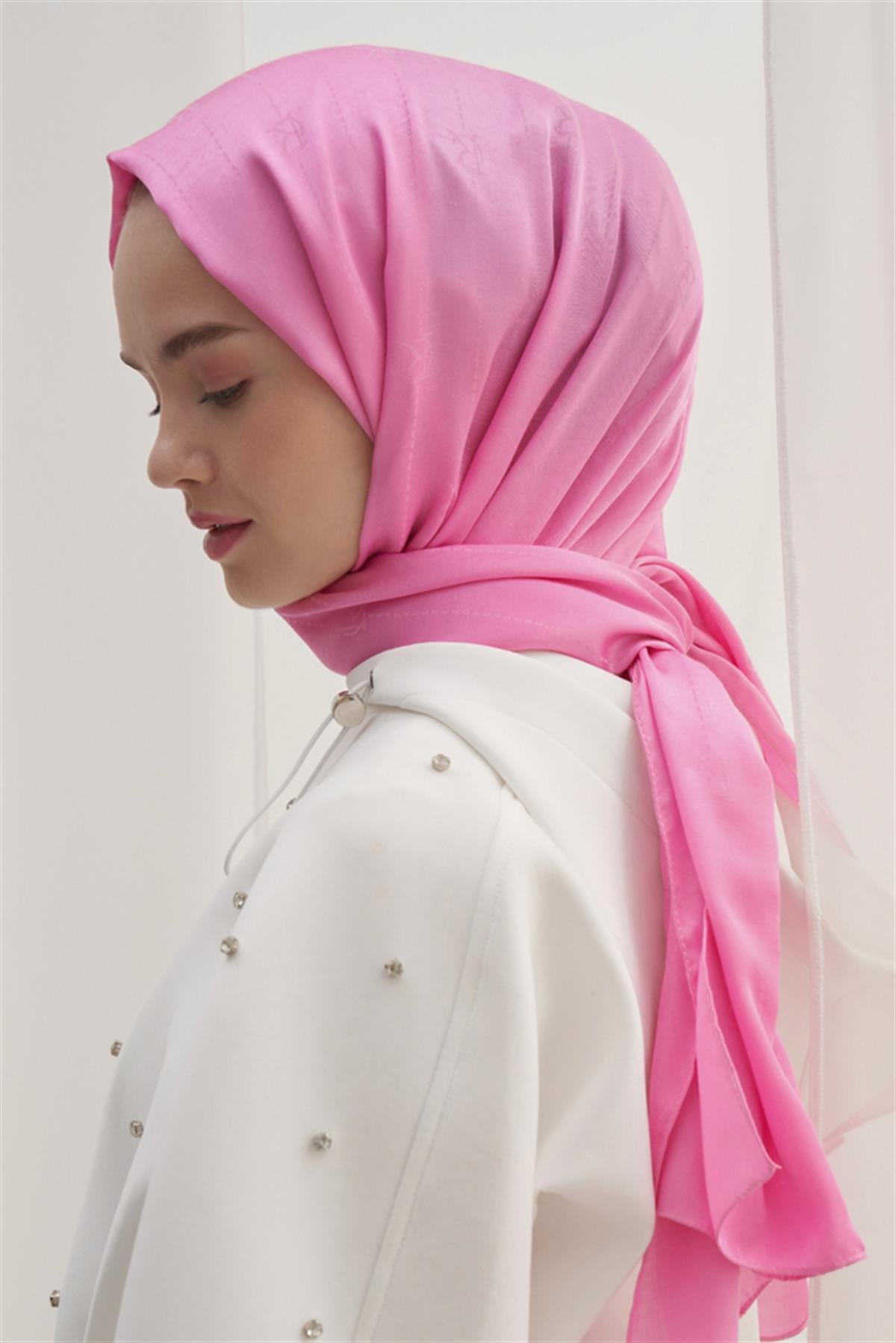 Monogram Jakar İtalyan İpekli Şal Pembe