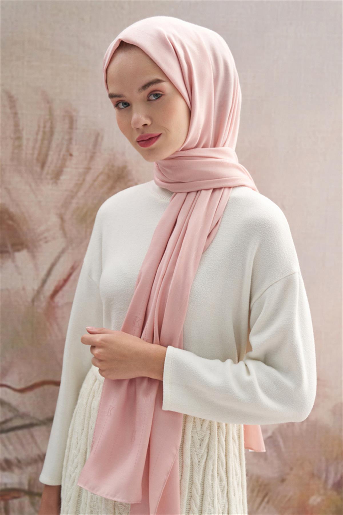 Monogram Jakar İtalyan İpekli Şal Pudra