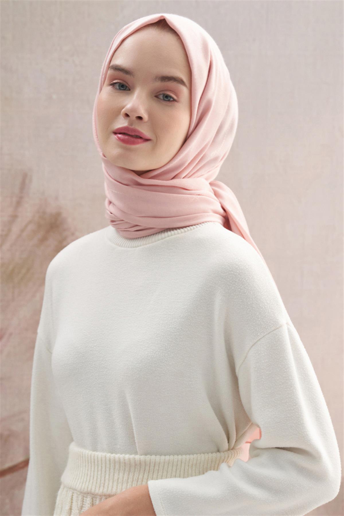 Monogram Jakar İtalyan İpekli Şal Pudra