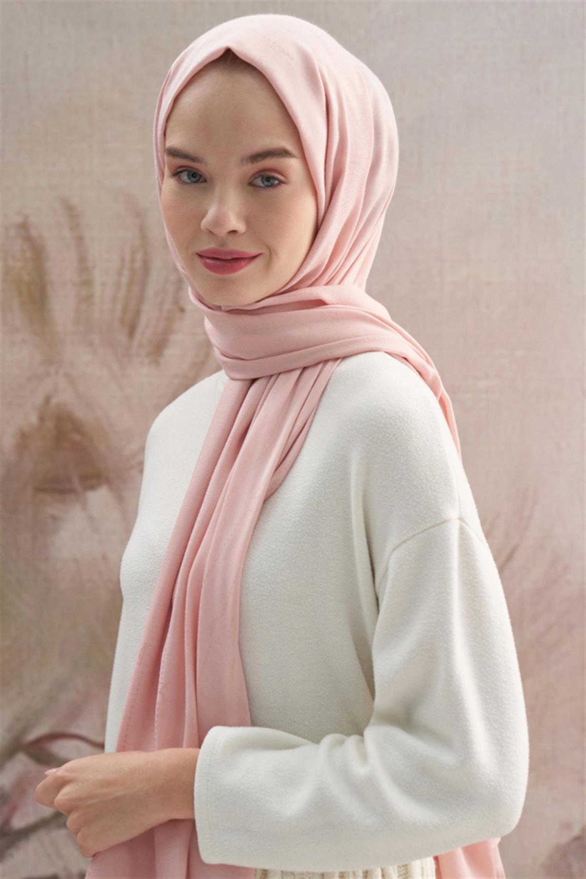 Monogram Jakar İtalyan İpekli Şal Pudra