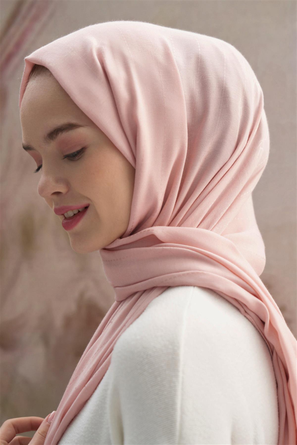 Monogram Jakar İtalyan İpekli Şal Pudra