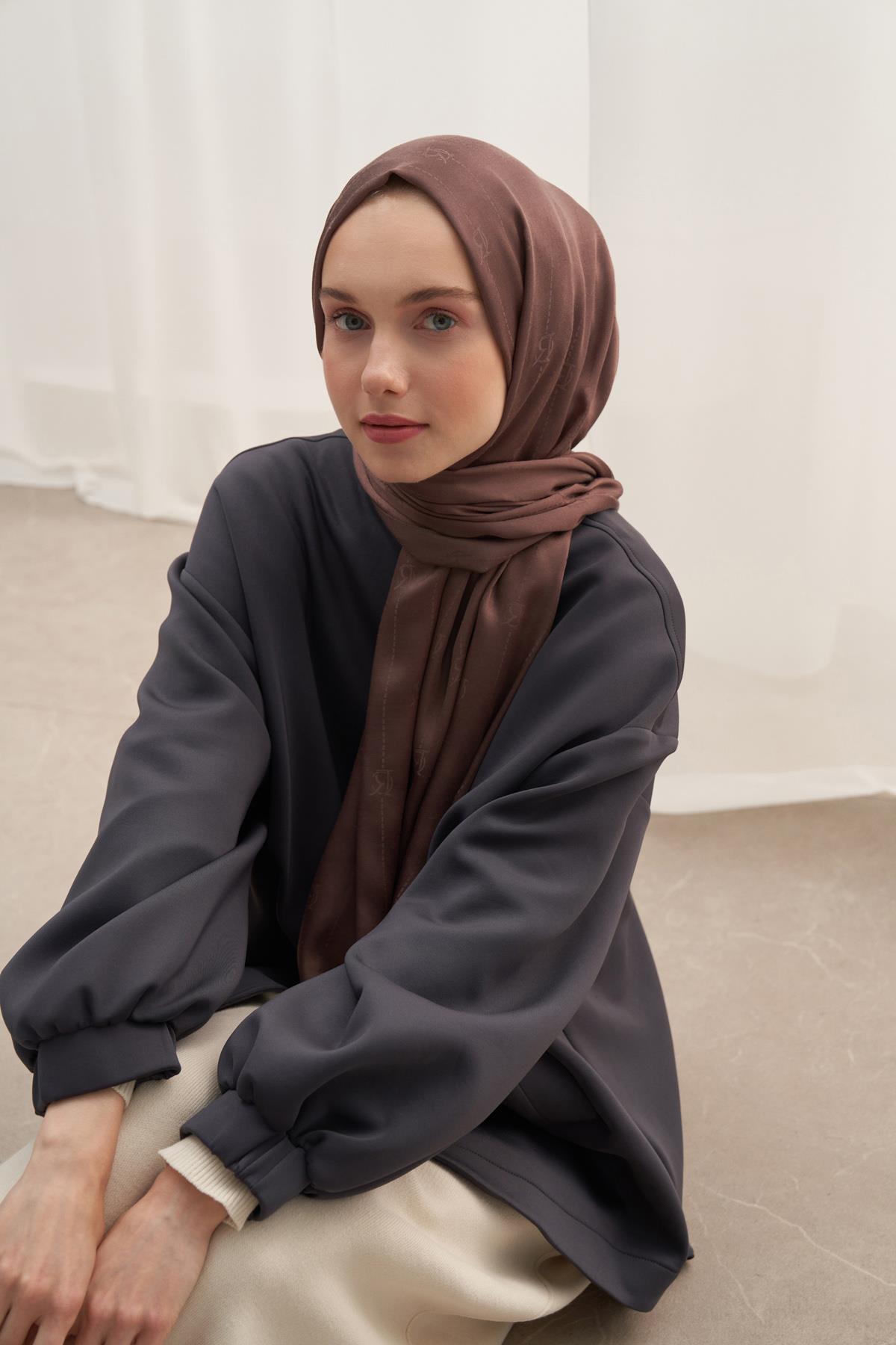 Monogram Jakar İtalyan İpekli Şal Soft Kahve