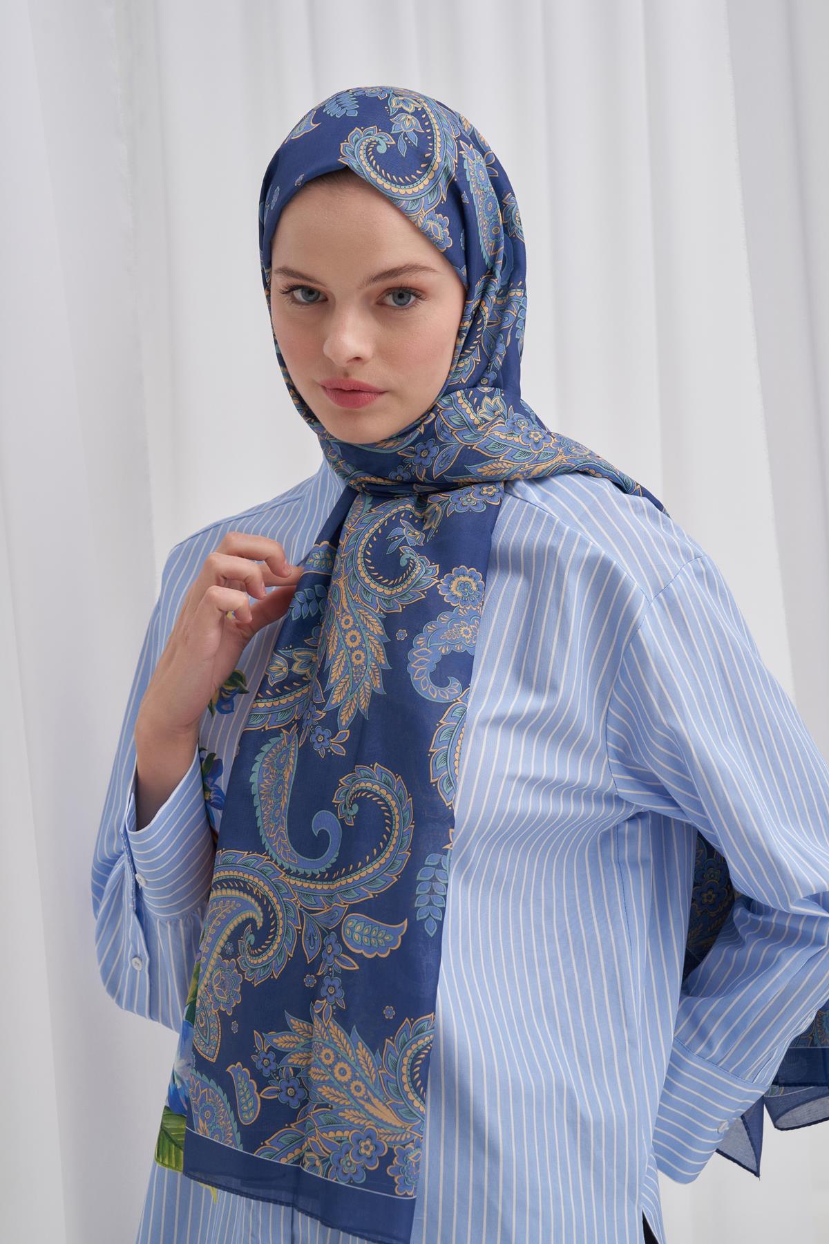 Nilla Pamuklu Şal Mosaic İndigo