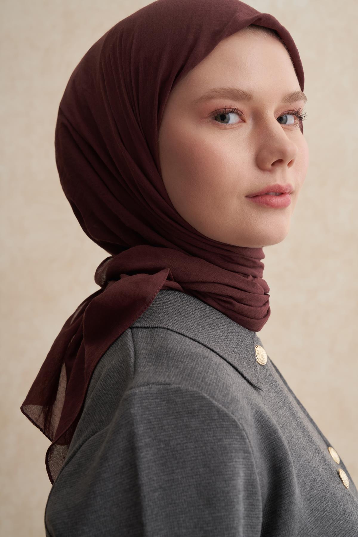 Organik Kırışık Eşarp Kızıl Kahve