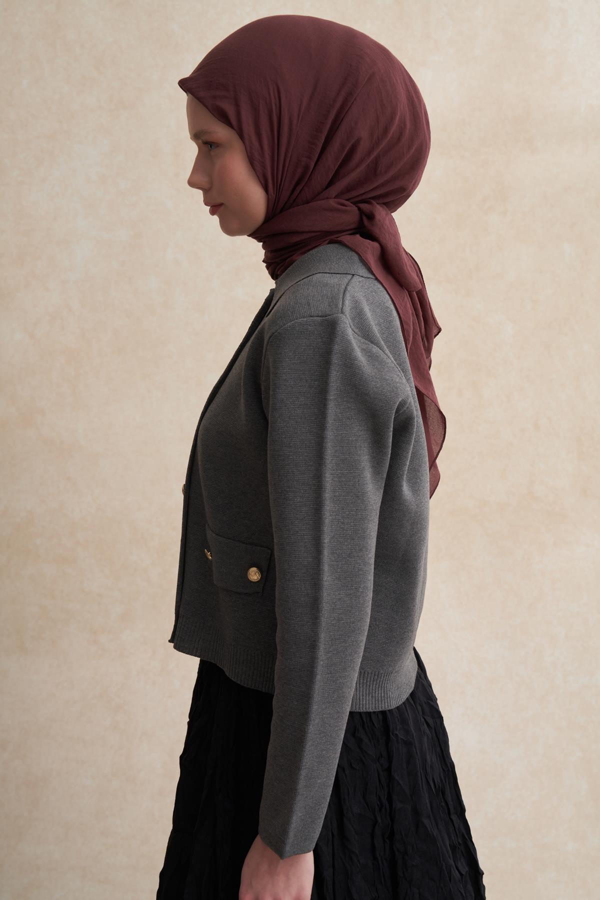 Organik Kırışık Eşarp Kızıl Kahve