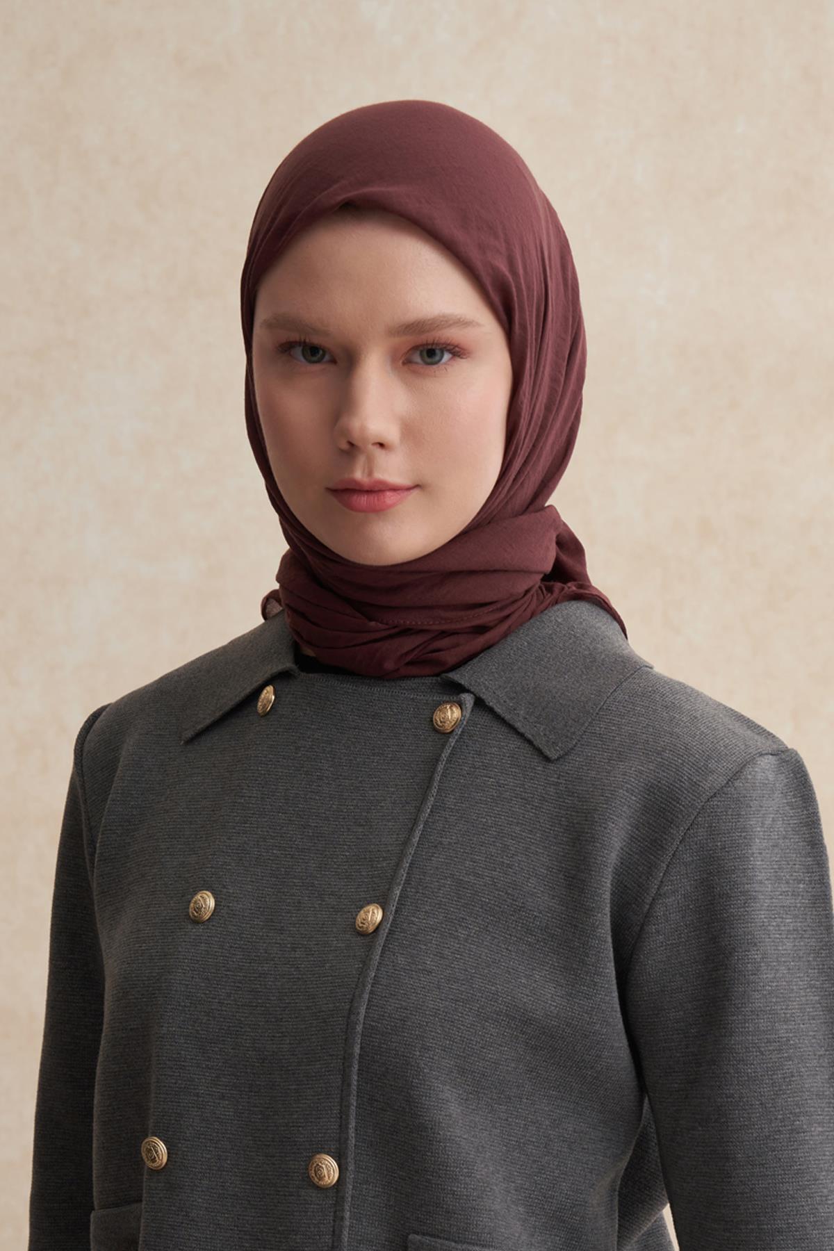 Organik Kırışık Eşarp Kızıl Kahve