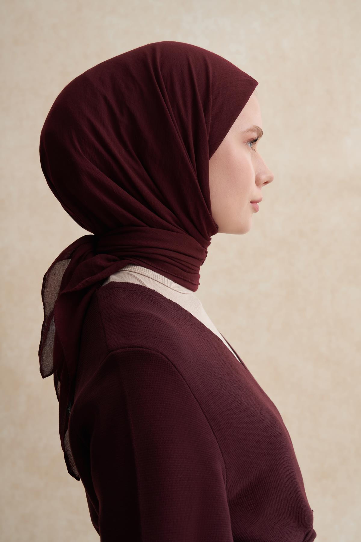 Organik Kırışık Eşarp Koyu Bordo