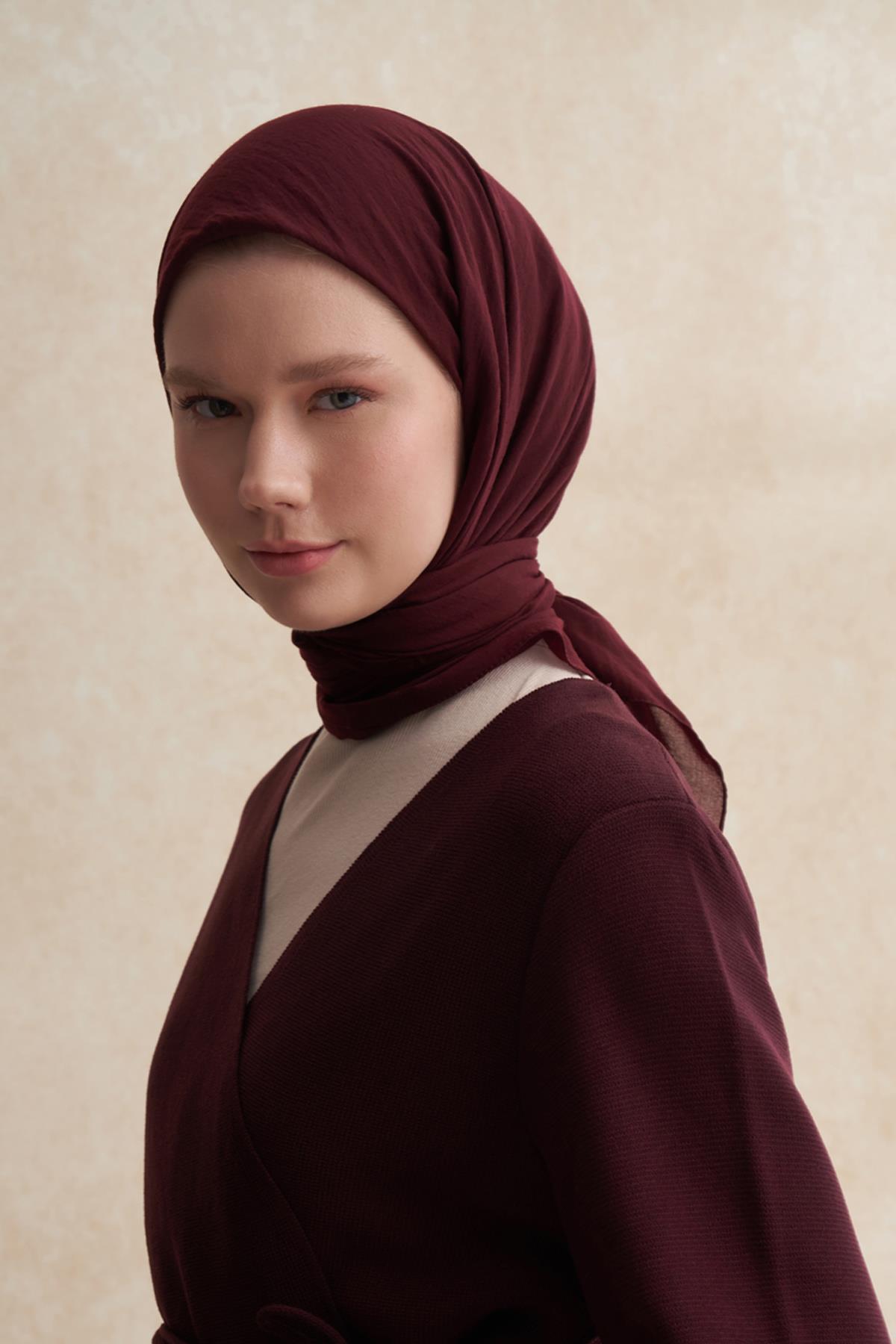 Organik Kırışık Eşarp Koyu Bordo