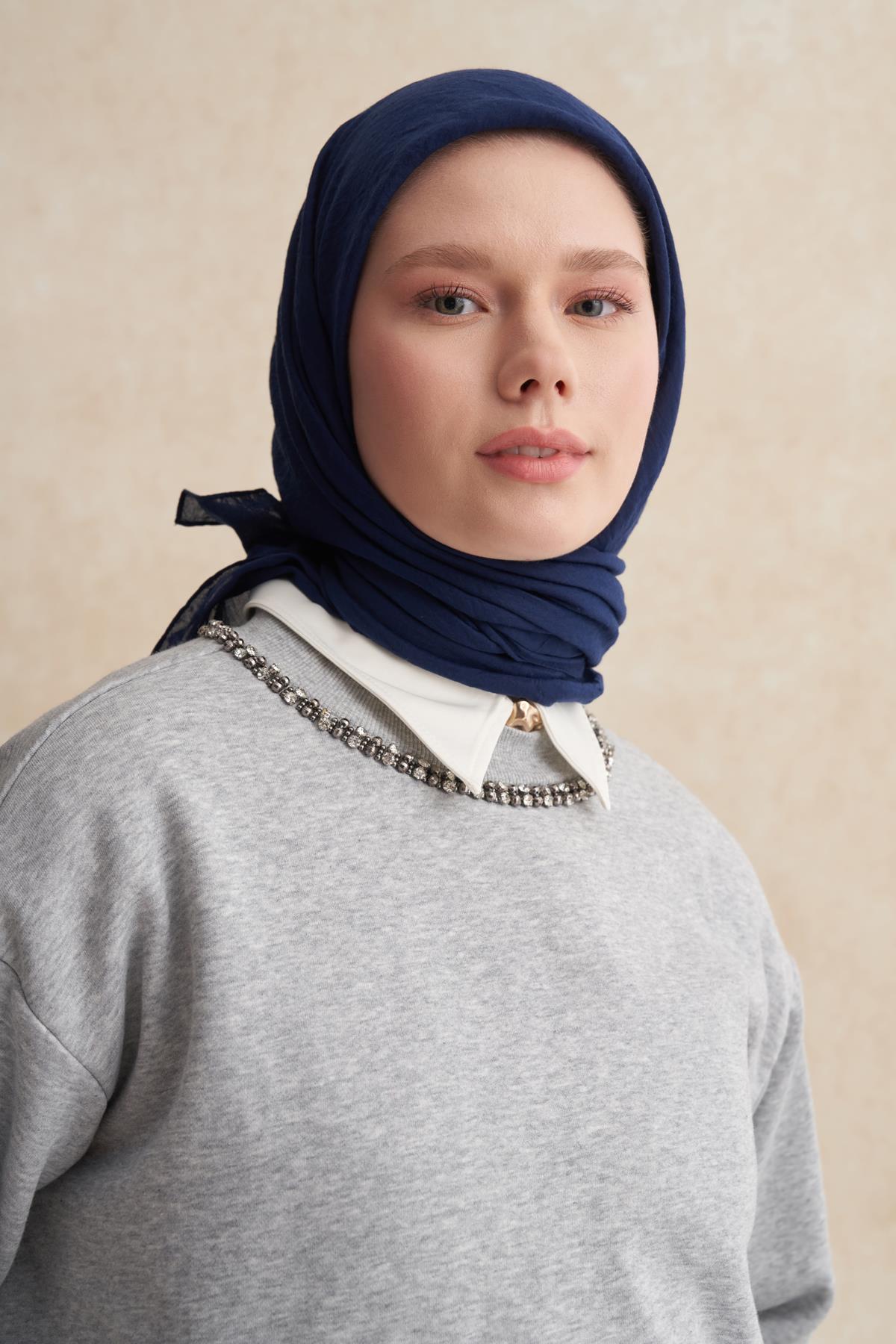 Organik Kırışık Eşarp Koyu Lacivert