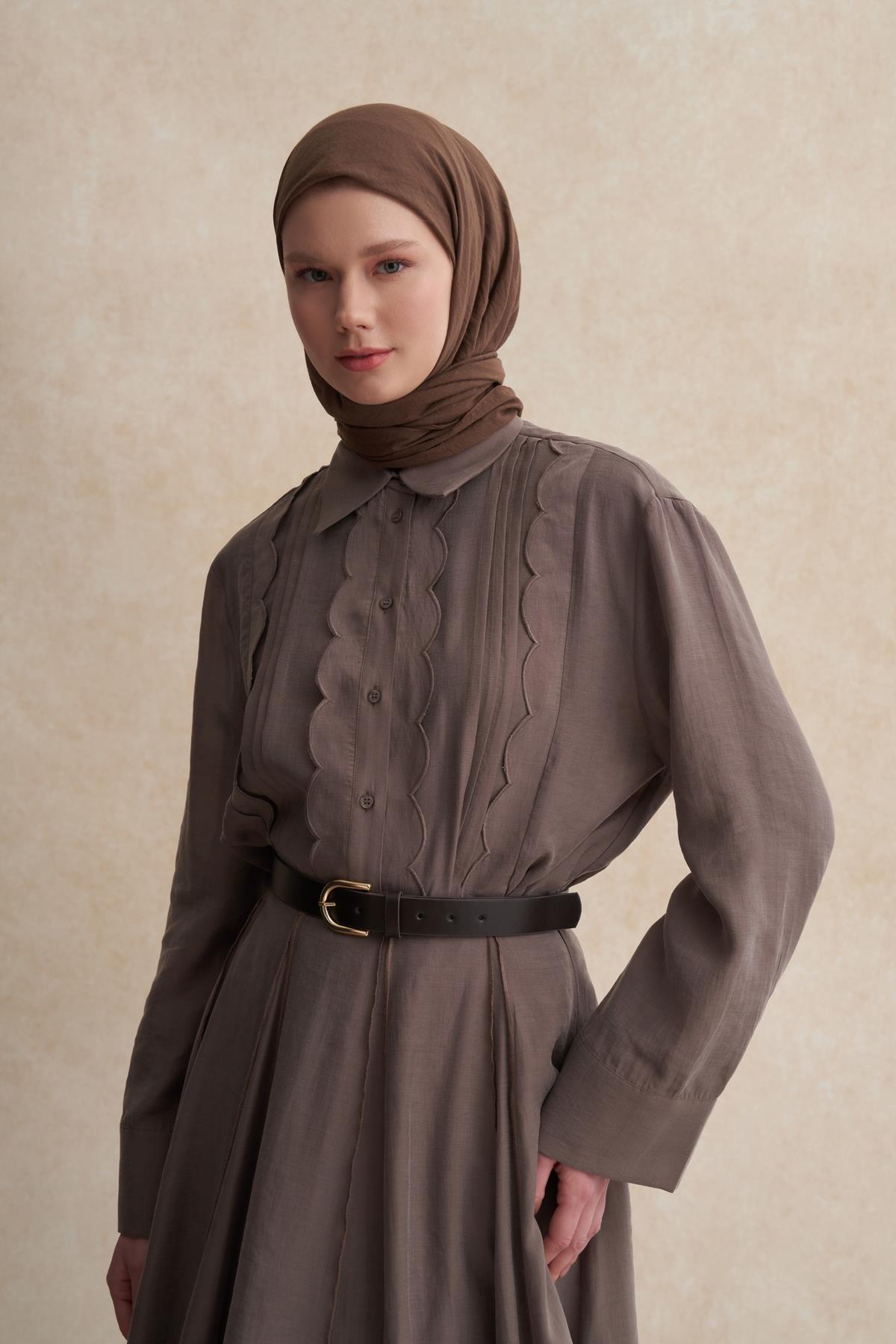 Organik Kırışık Eşarp Küllü Kahve