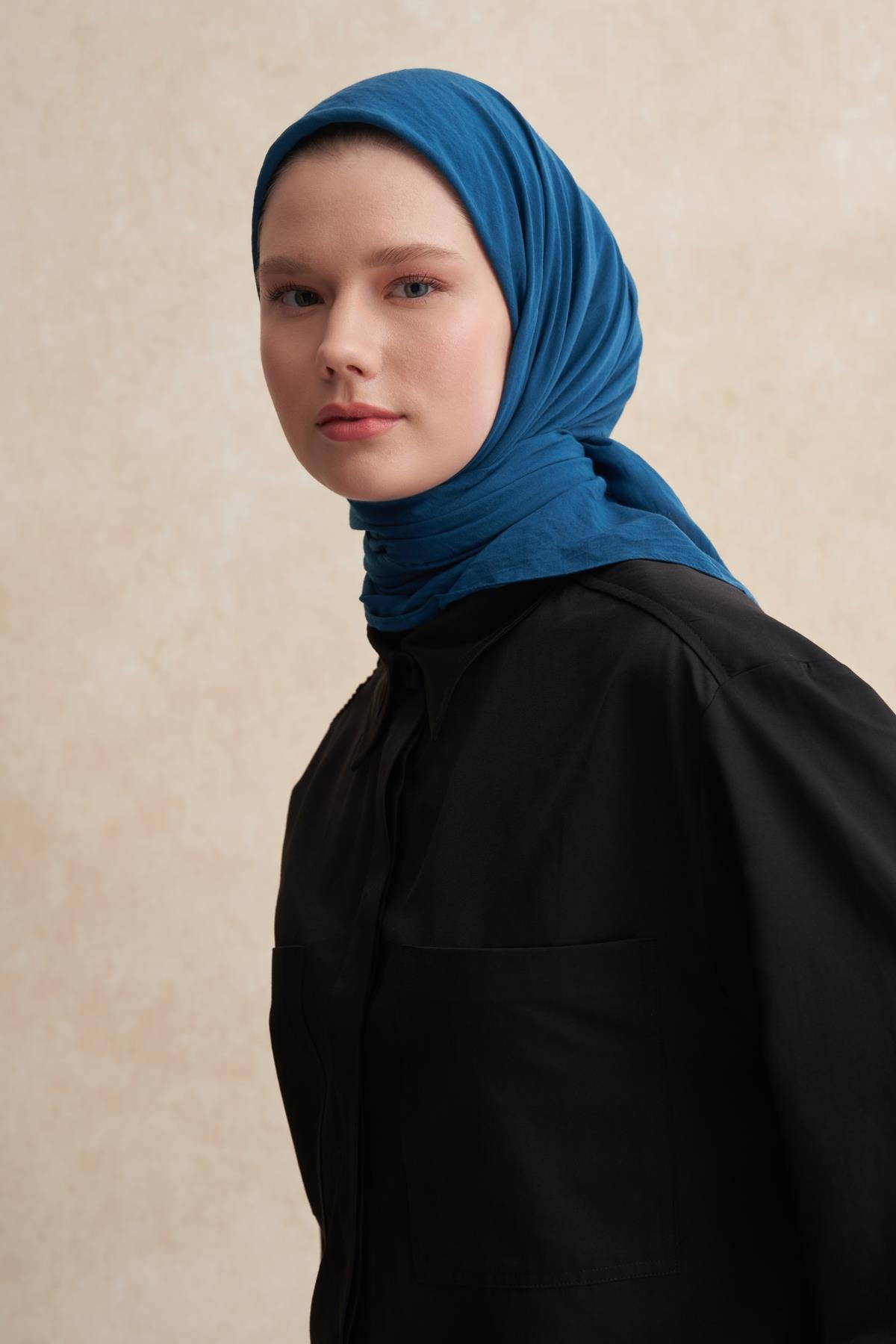 Organik Kırışık Eşarp Petrol Mavisi