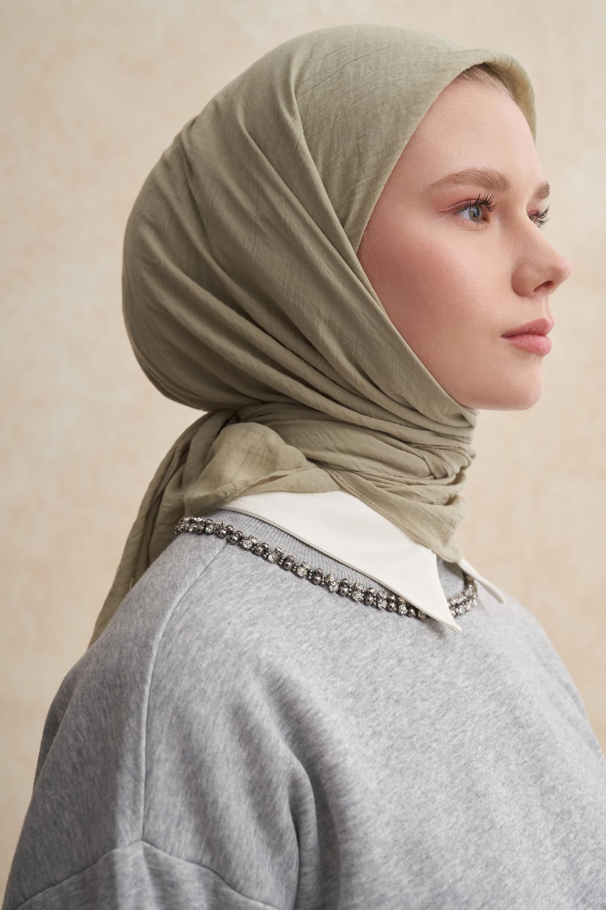 Organik Kırışık Eşarp Soft Yeşil