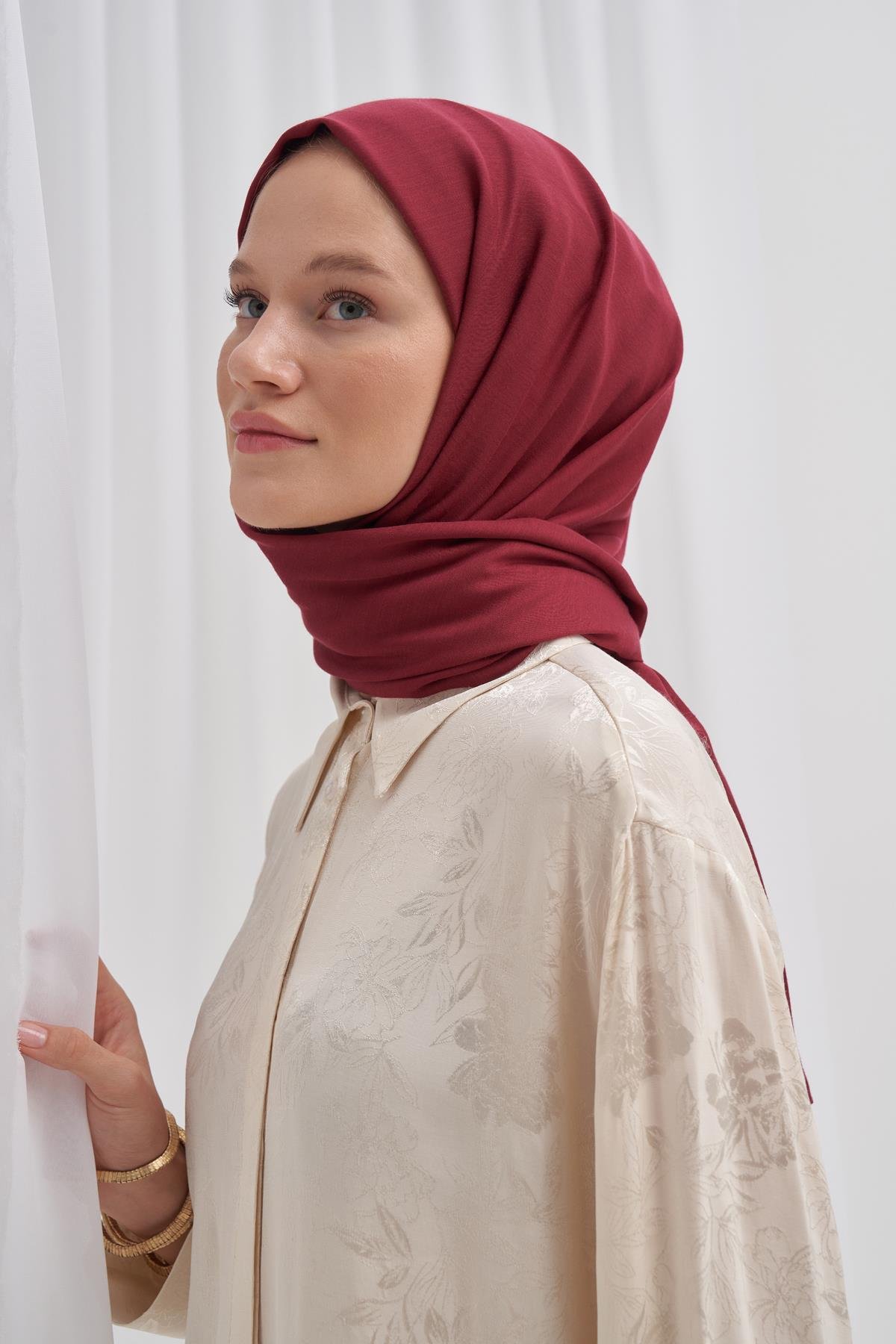 Organik Kırışık  Şal Bordo