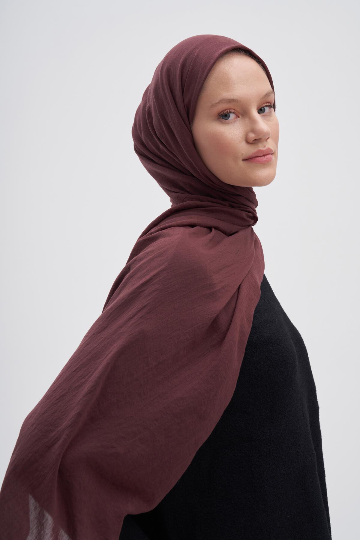 Organik  Kırışık  Şal Kızıl Kahve