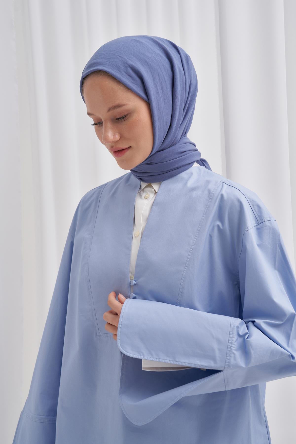 Organik  Kırışık Şal Kot Mavi