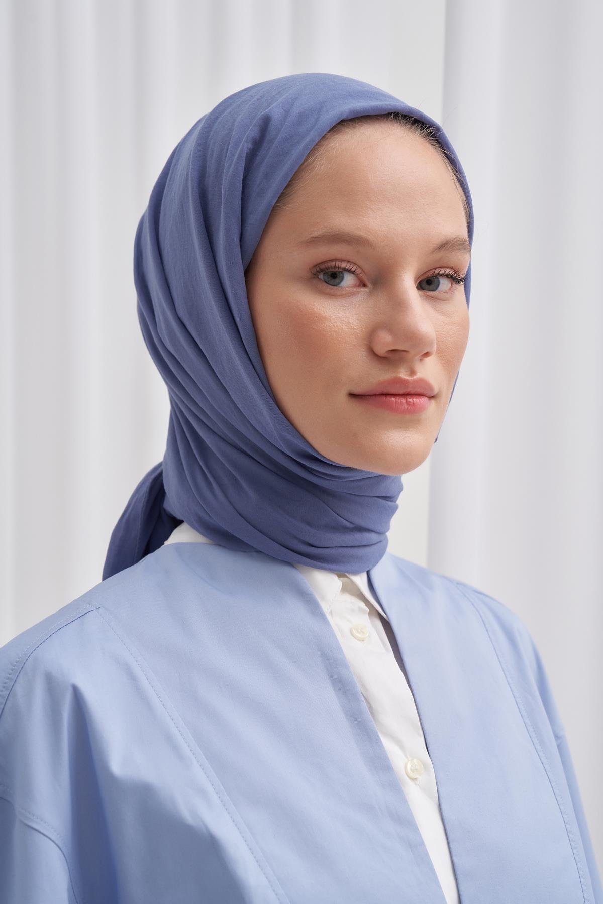 Organik  Kırışık Şal Kot Mavi