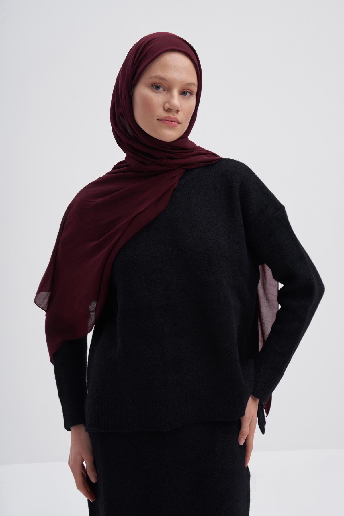 Organik  Kırışık  Şal Koyu Bordo