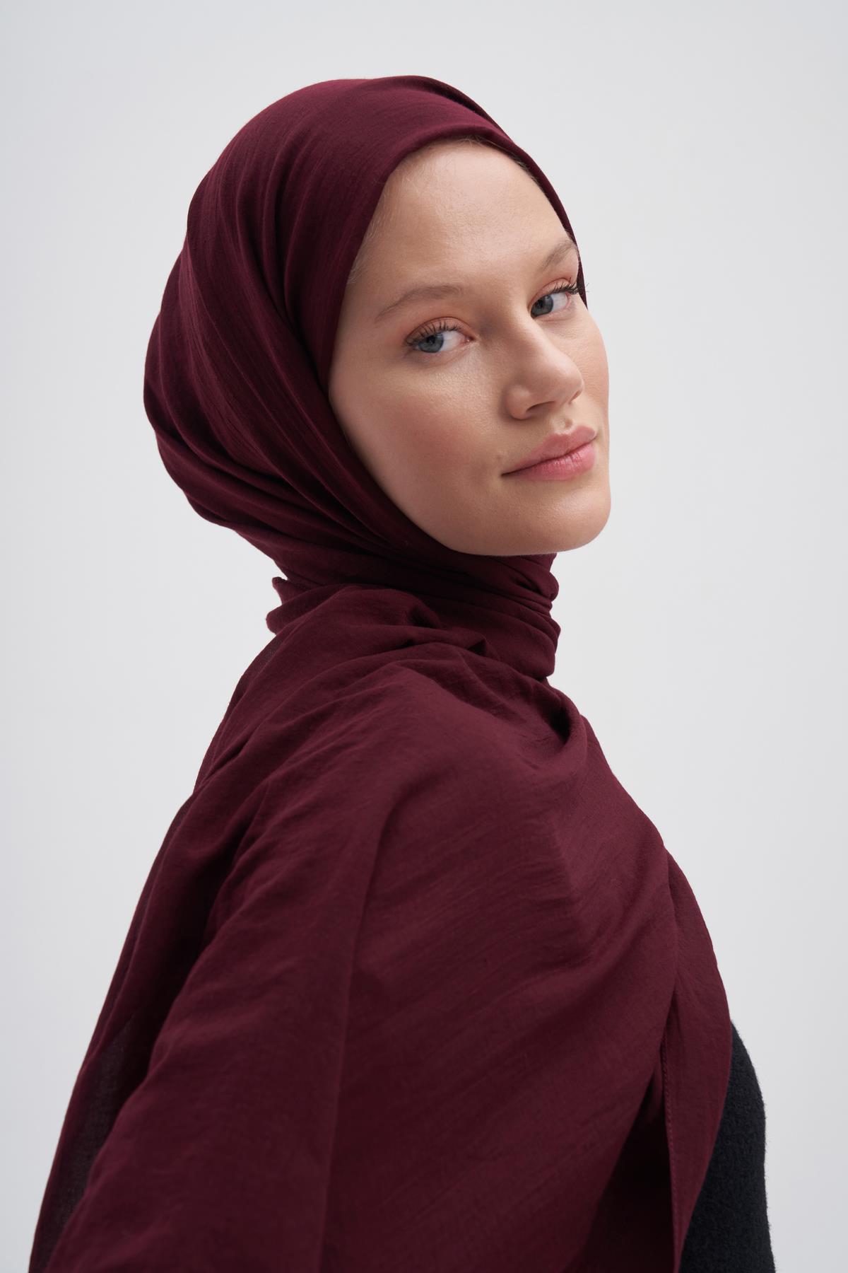 Organik  Kırışık  Şal Koyu Bordo
