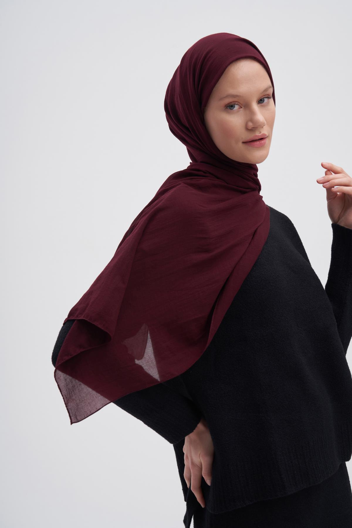 Organik  Kırışık  Şal Koyu Bordo