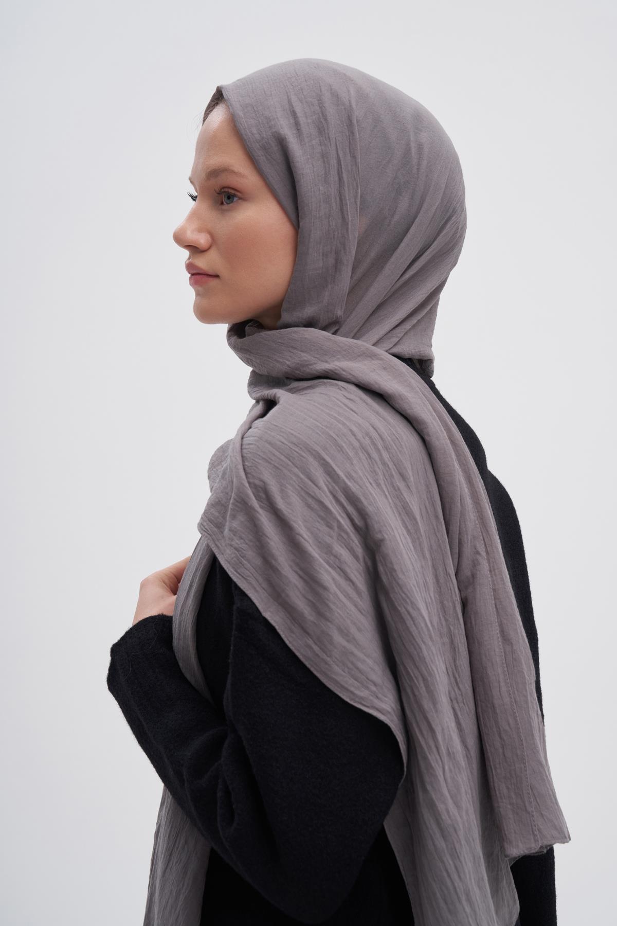 Organik  Kırışık  Şal Küllü Gri