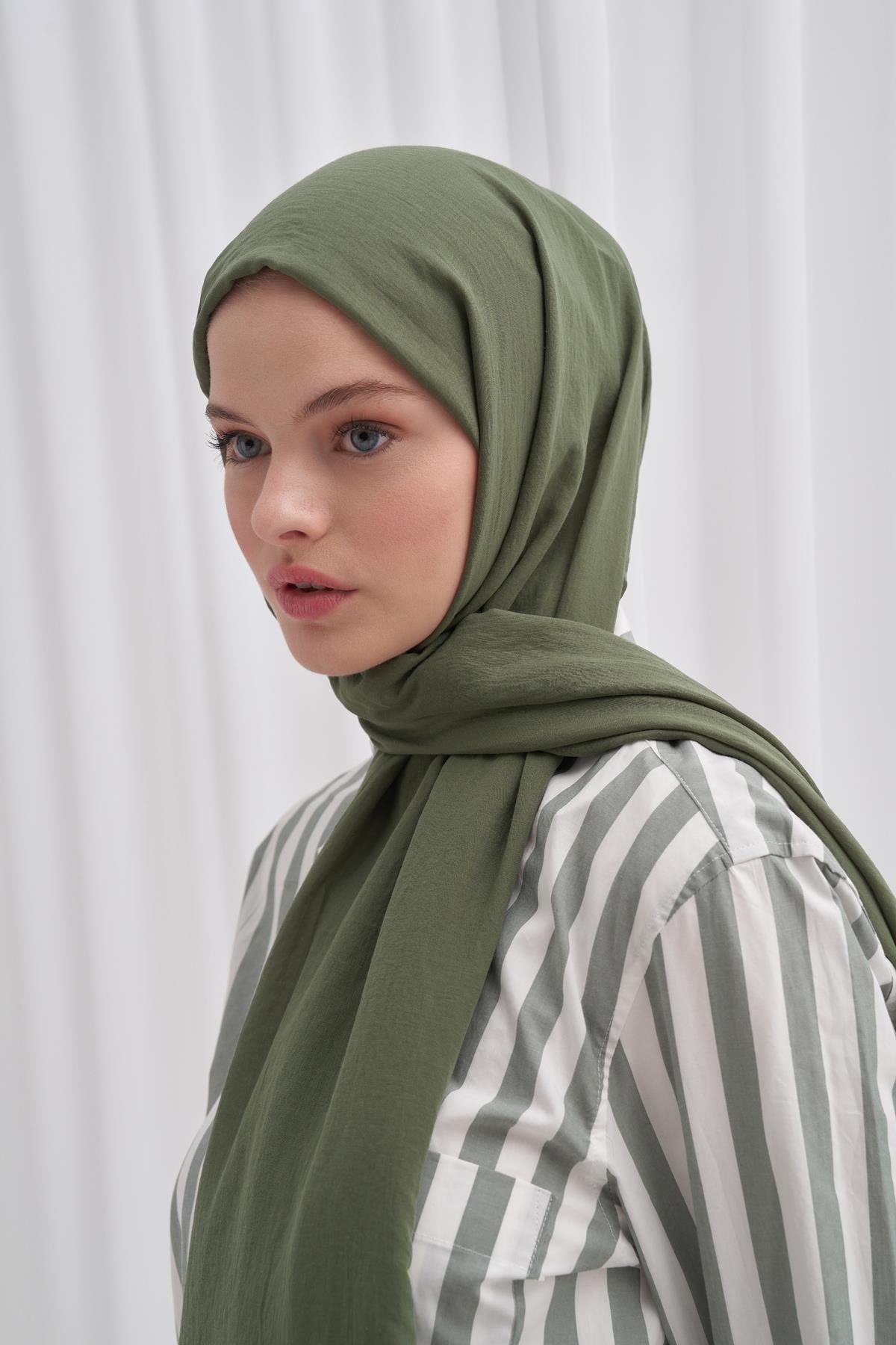 Organik  Kırışık  Şal Orman Yeşili