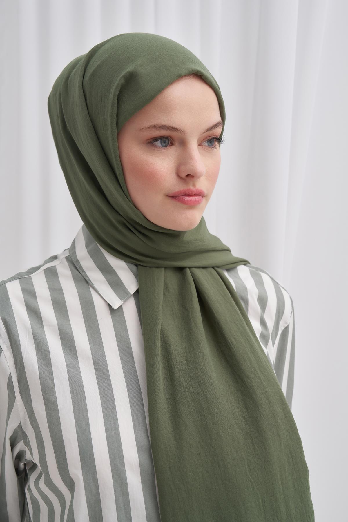 Organik  Kırışık  Şal Orman Yeşili