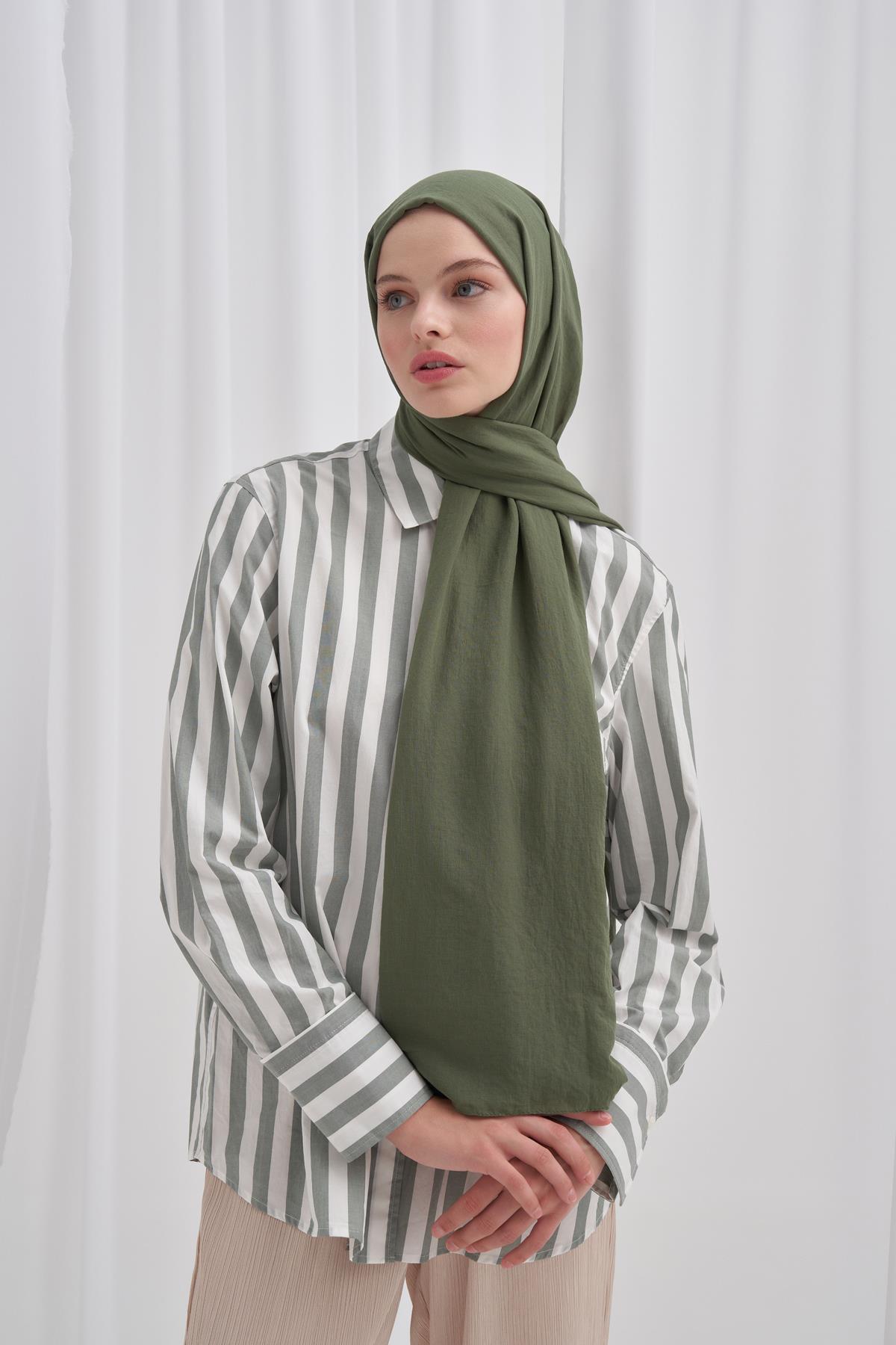 Organik  Kırışık  Şal Orman Yeşili