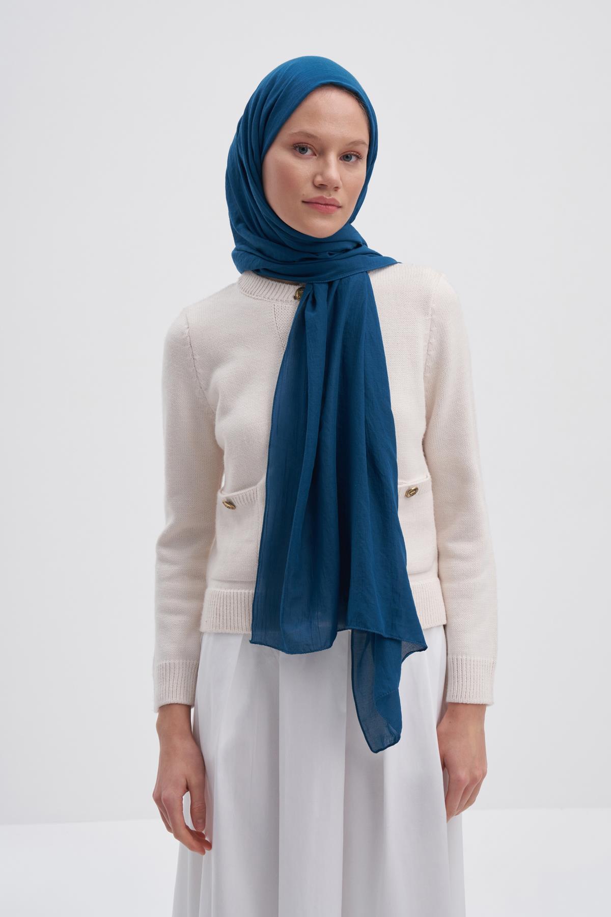 Organik  Kırışık  Şal Petrol Mavisi