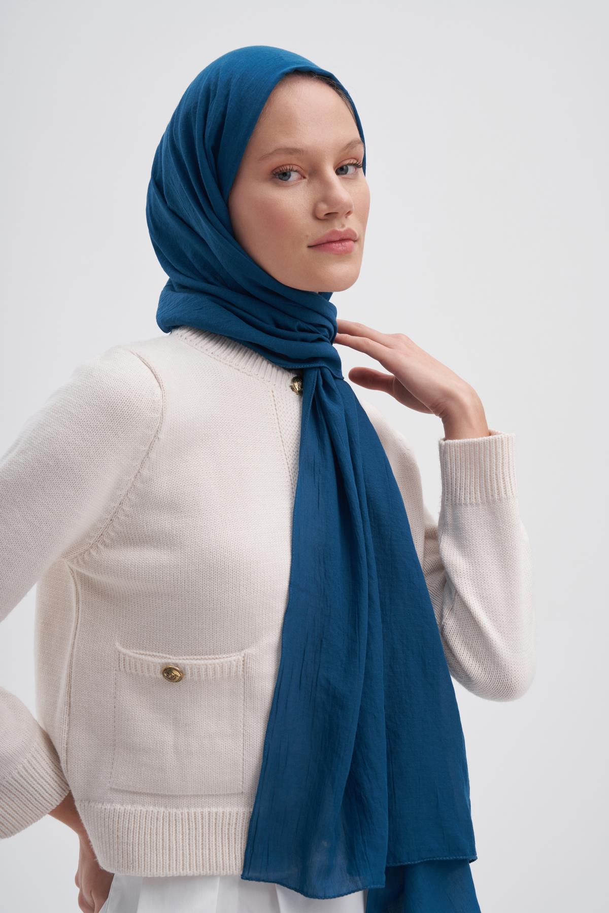 Organik  Kırışık  Şal Petrol Mavisi