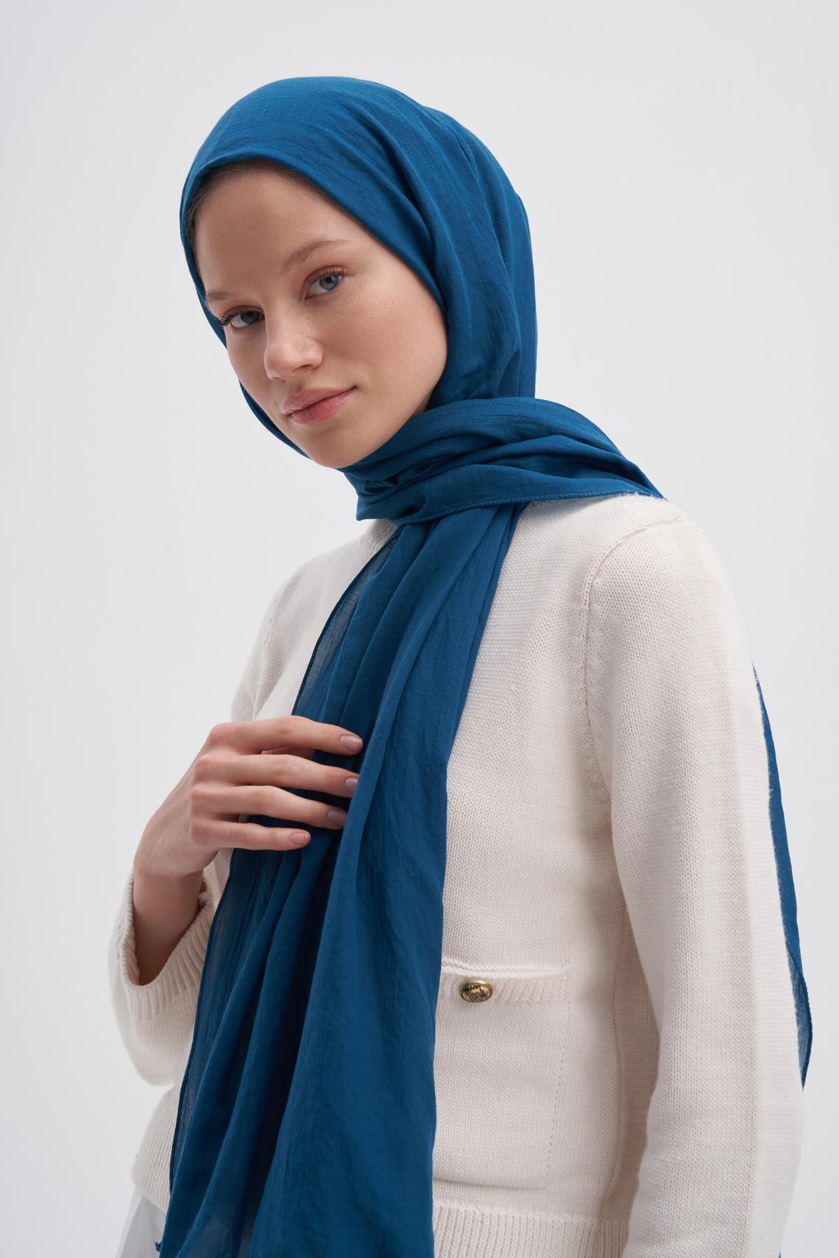 Organik  Kırışık  Şal Petrol Mavisi