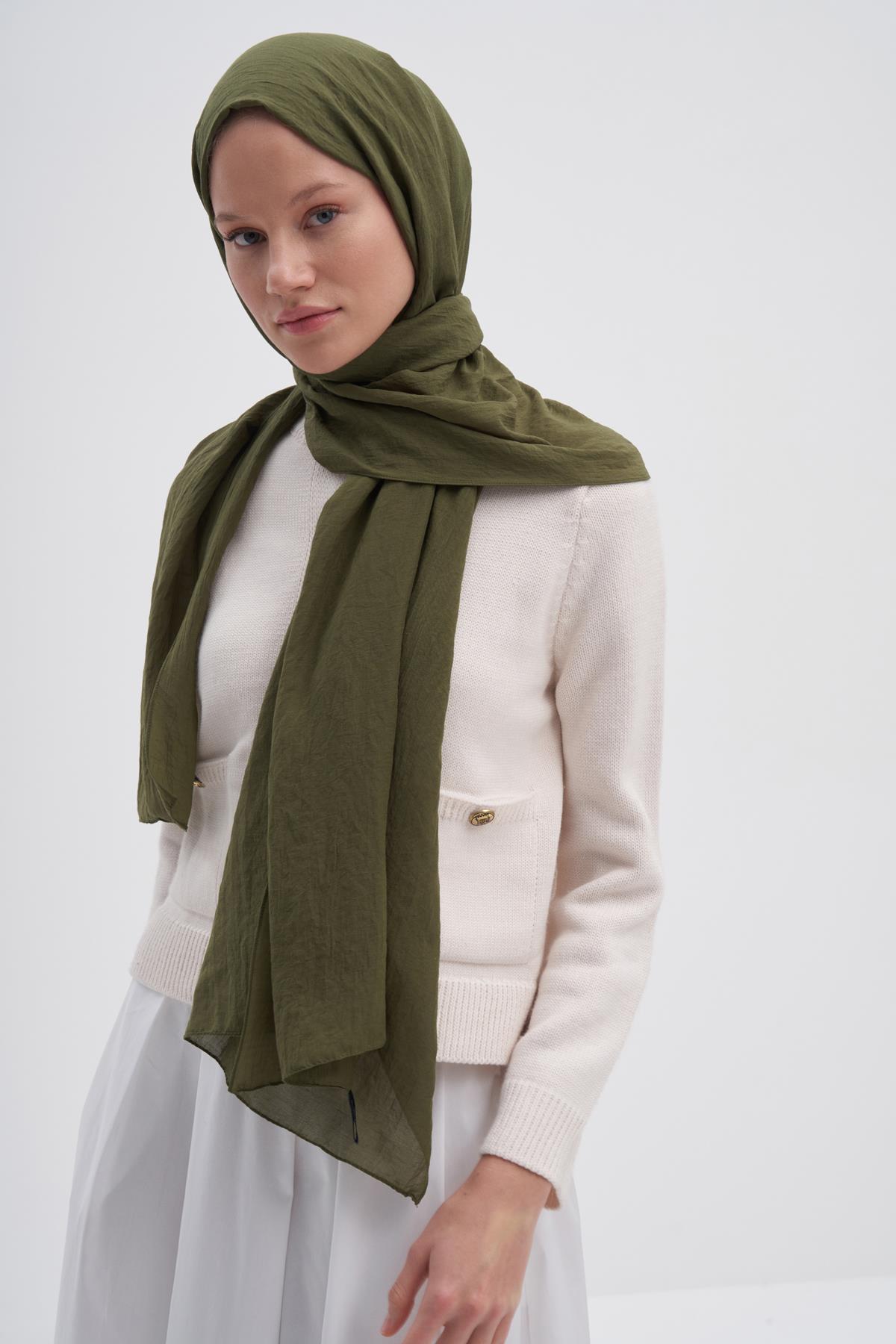 Organik  Kırışık  Şal Zeytin Yeşili