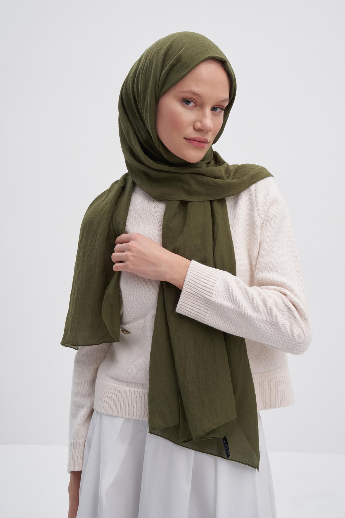 Organik  Kırışık  Şal Zeytin Yeşili