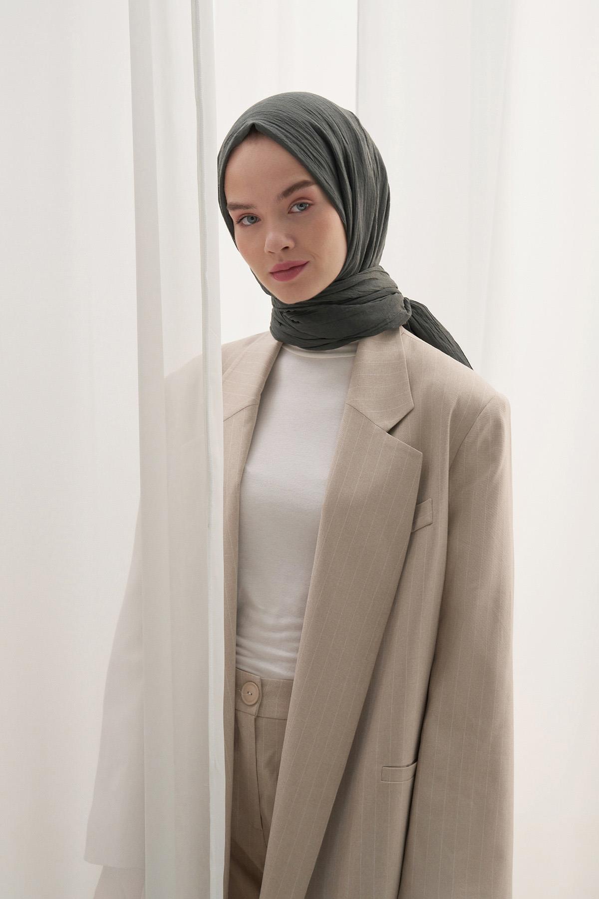 Organik  Kırışık  Şal Haki