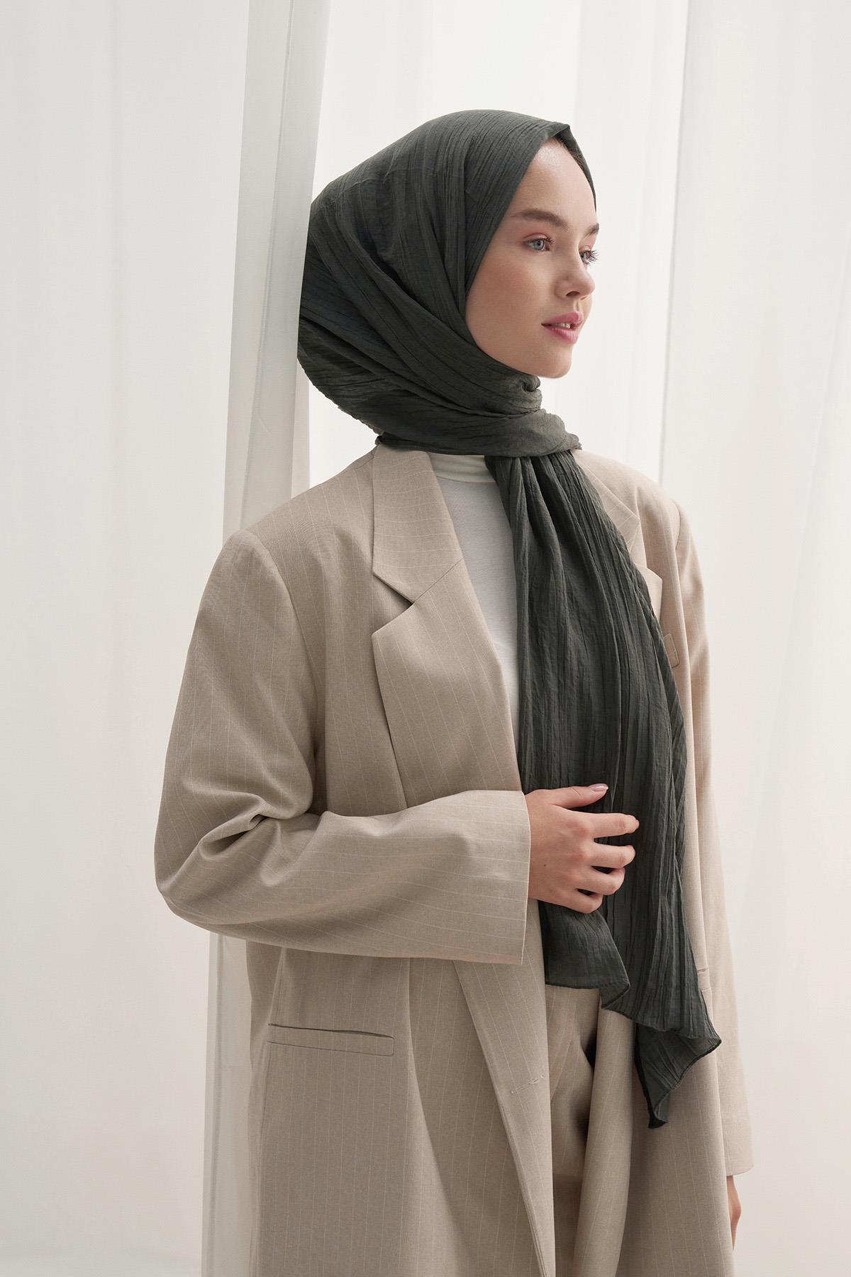 Organik  Kırışık  Şal Haki