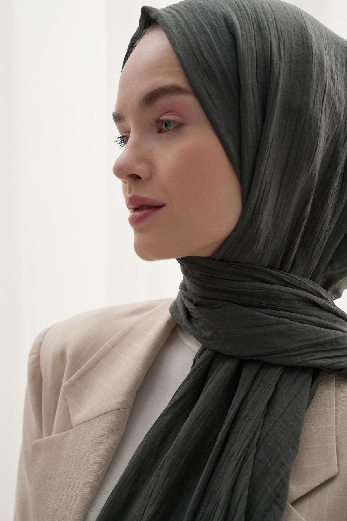 Organik  Kırışık  Şal Haki