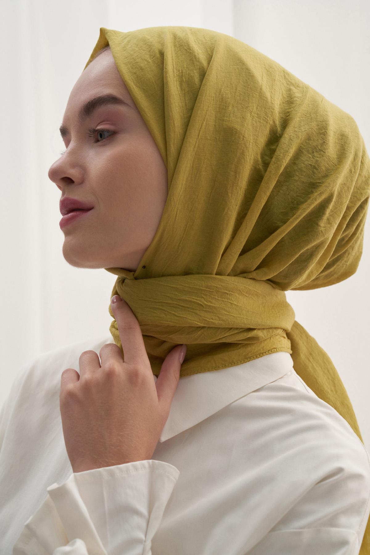 Organik Kırışık  Şal Hardal