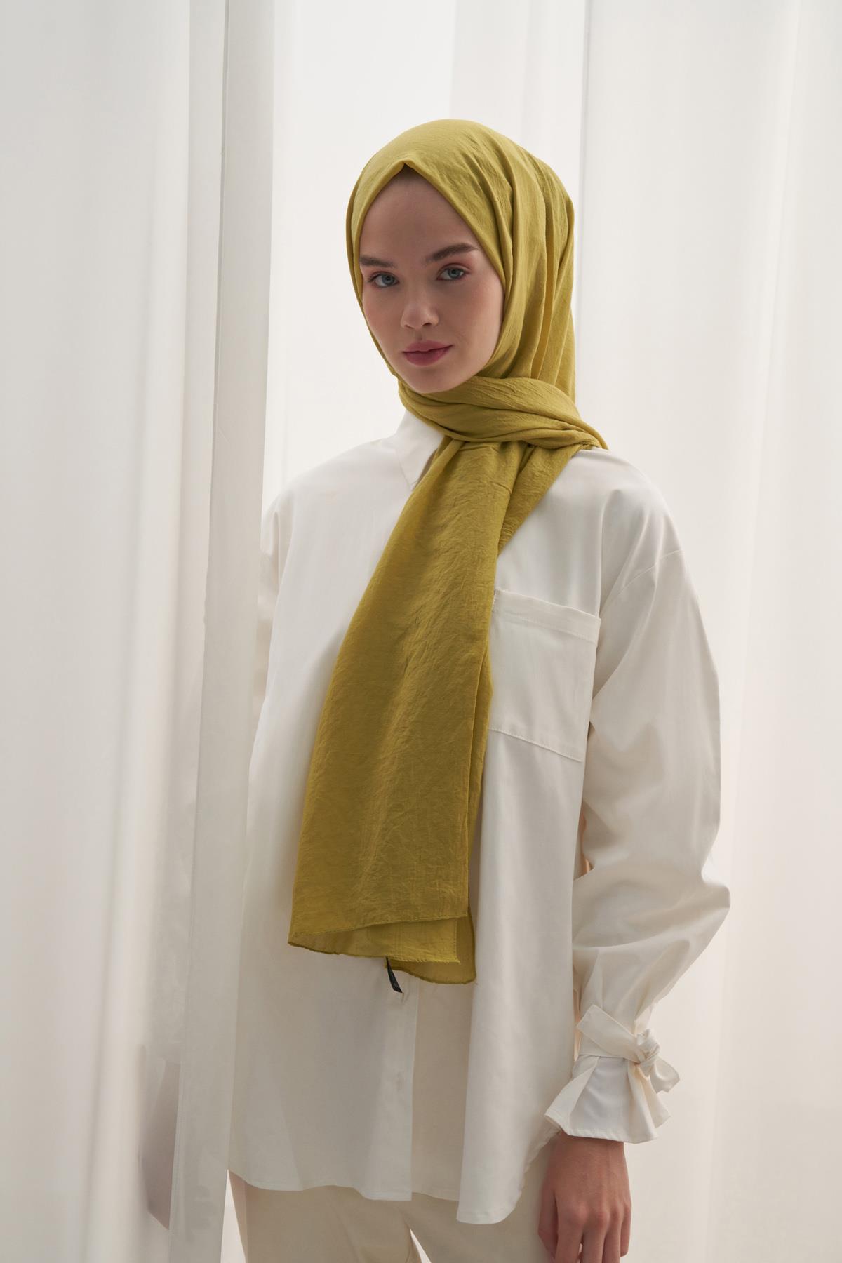 Organik Kırışık  Şal Hardal